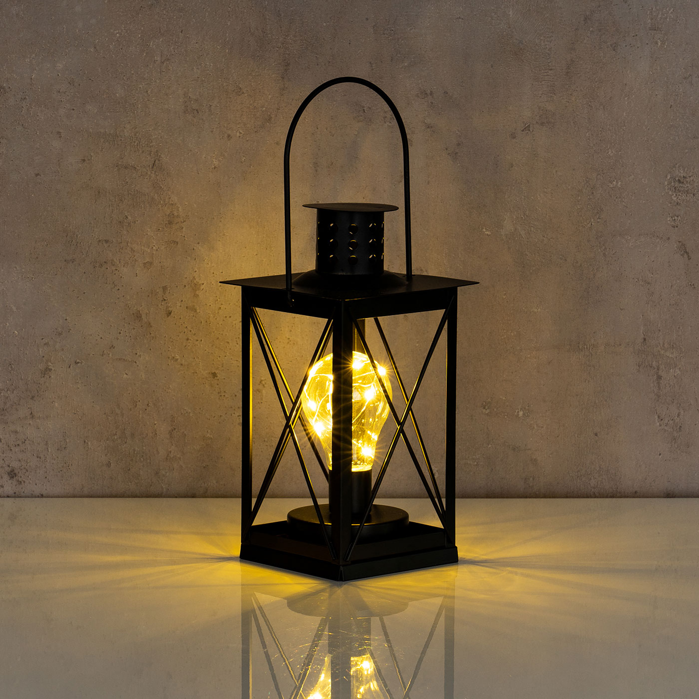 levandeo Tischlampe Metall Schwarz LED 12x23cm Lampe Laterne Standleuchte Retro