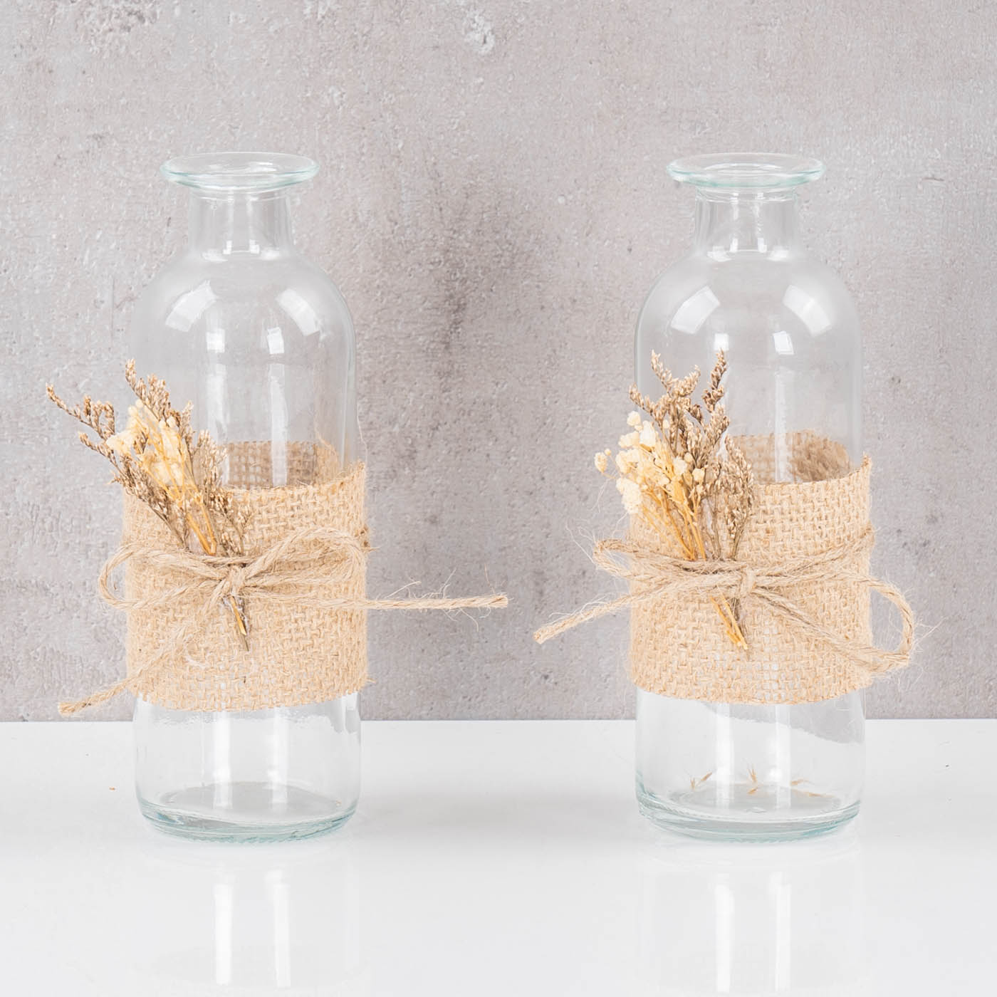 2er Set Vase H17cm Glas Blumenvase Natur Trockenblume Boho Tischdeko Glasvase