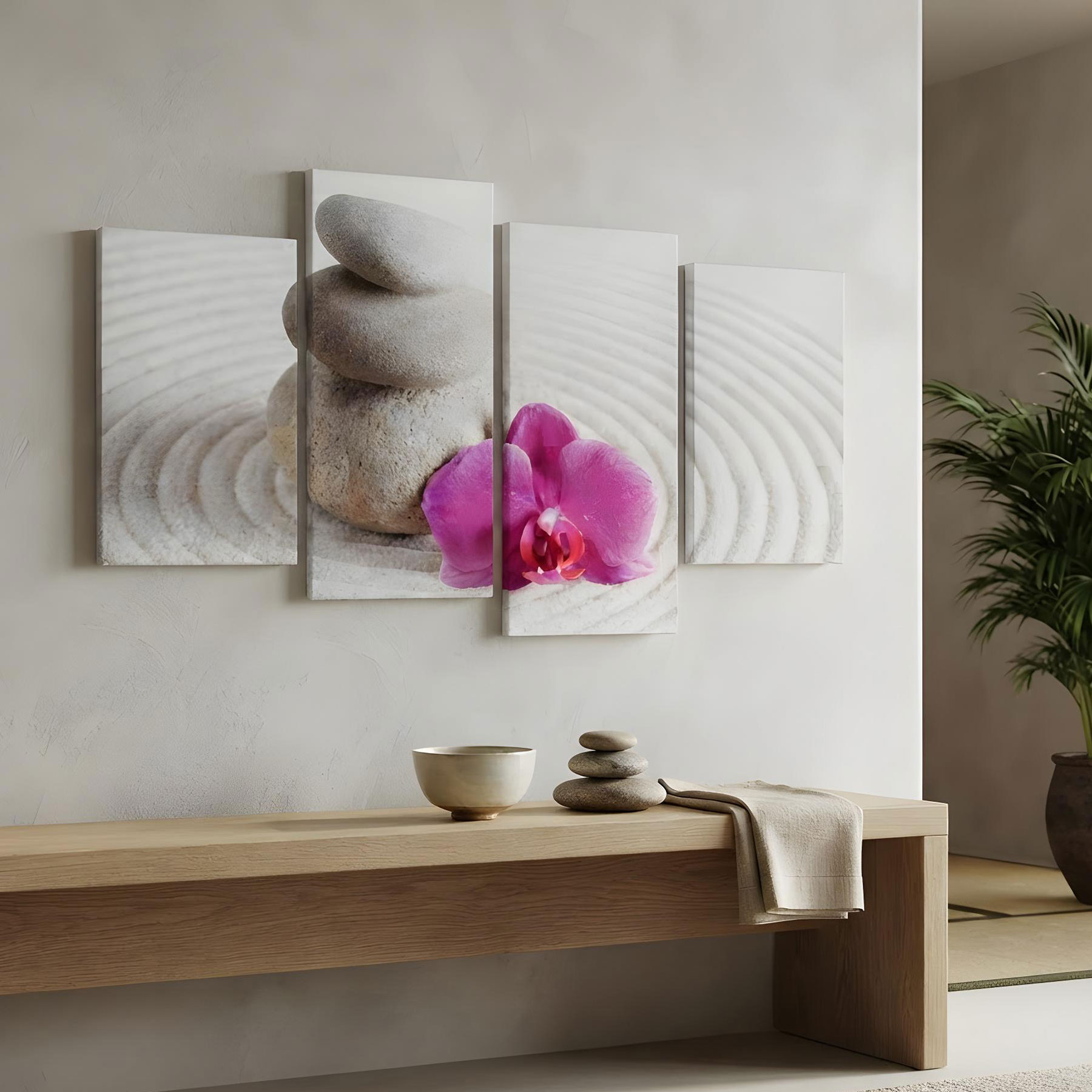 Wandbild 4 teilig Sand Wellness rosa Orchidee Feng Shui  Bild Leinwand
