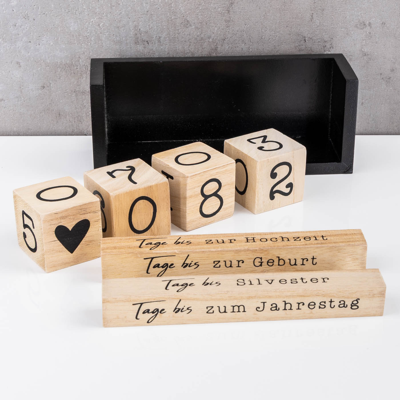 Würfel Countdown Kalender Holz Natur Schwarz Holzkalender Tischkalender Event