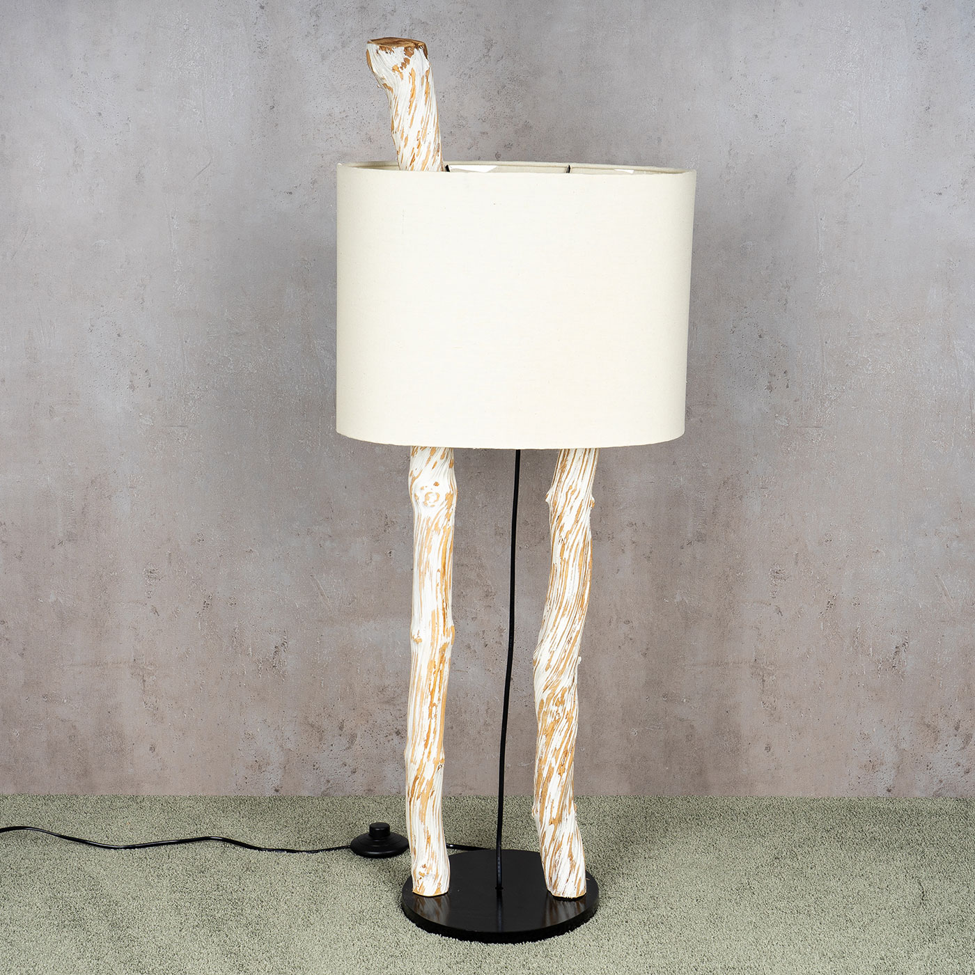 Stehlampe Höhe 95cm Treibholz Stehleuchte Holz Lampe Teakholz Weiß Braun Deko