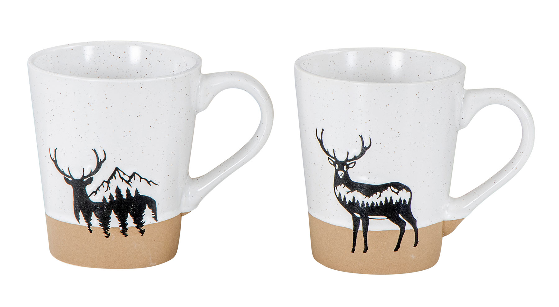 2er Set Steingut Tassen 360ml Hirsch Kaffeetasse Natur Becher Modern Alpen Design