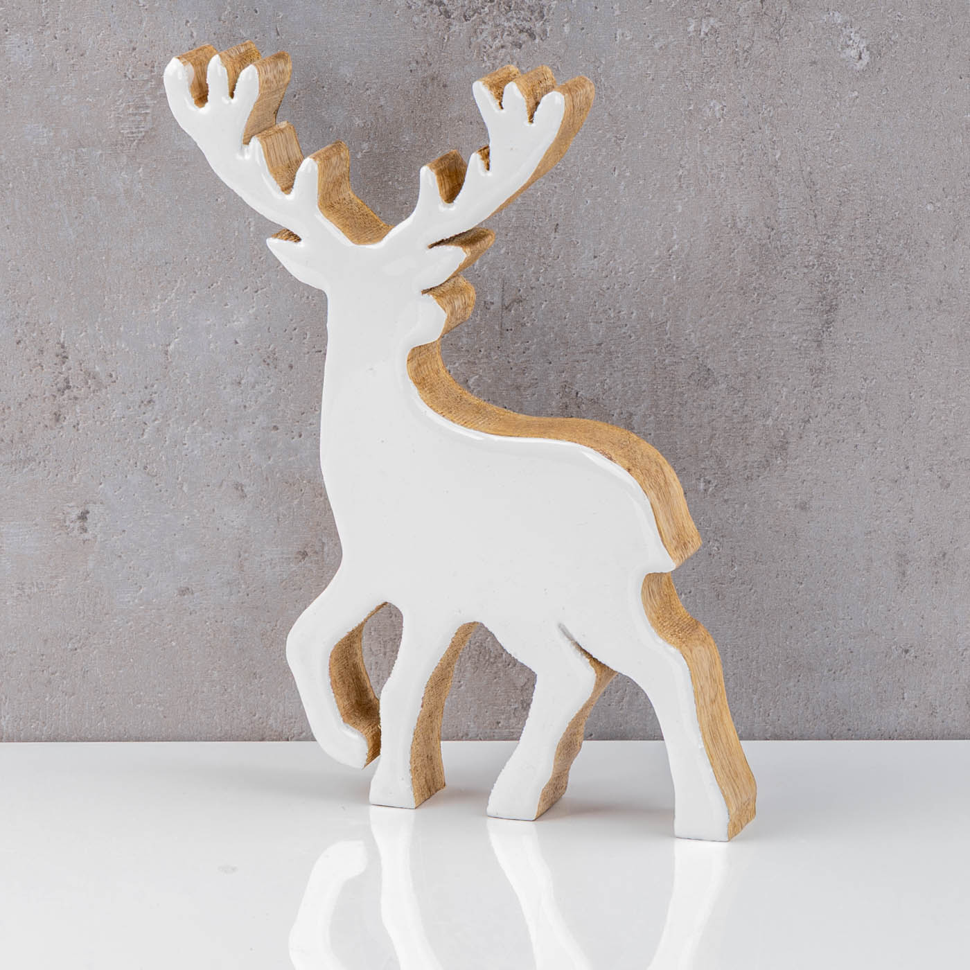 Deko Aufsteller Hirsch Holz H21cm Mango Weiß Natur Braun Elch Tischdeko Weihnachten