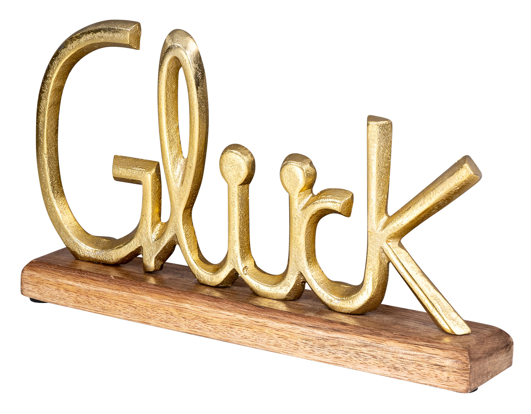 Schriftzug Glück L30cm Metall Gold Mango Holz Tischdeko Deko Aufsteller