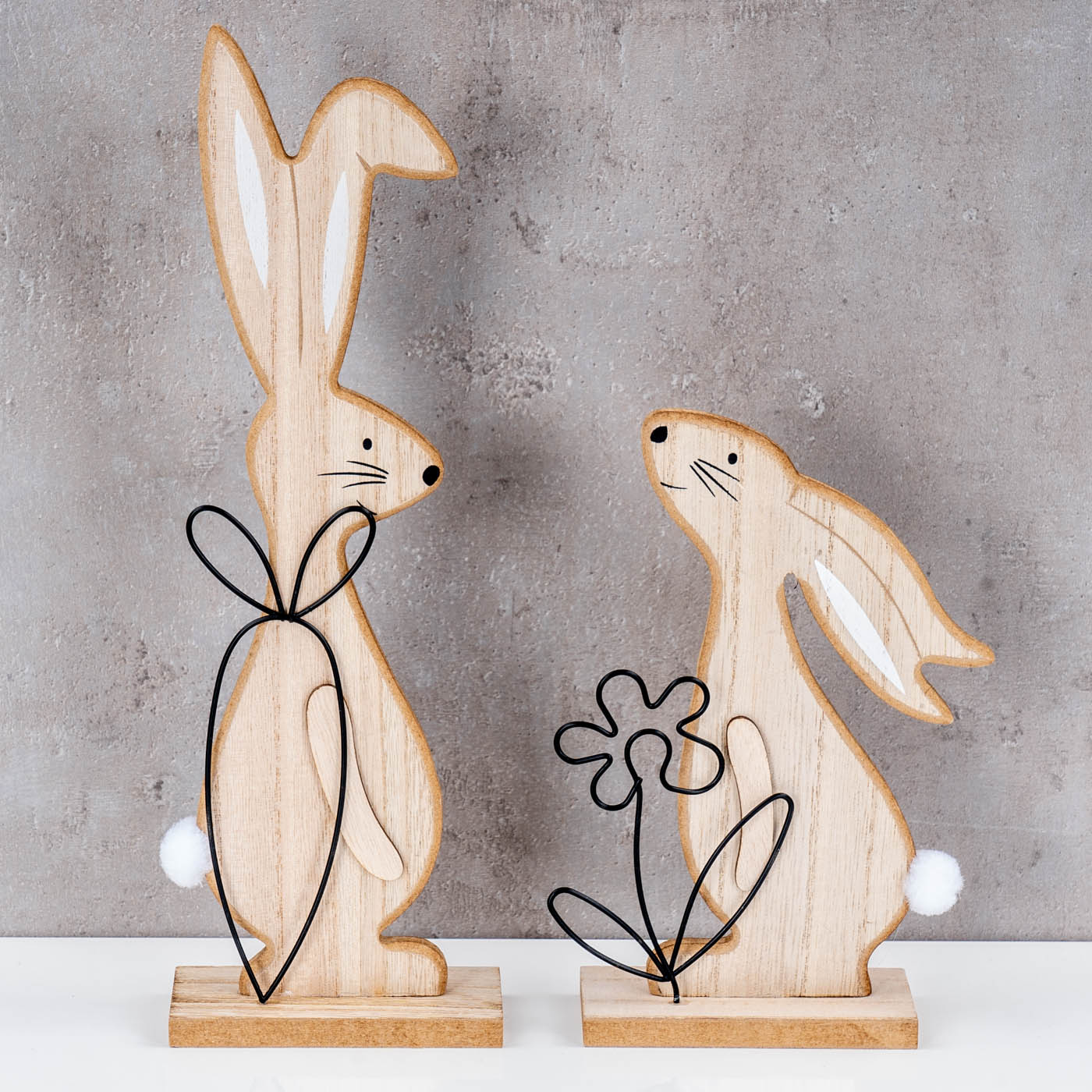 Osterhasen H19-30cm MDF Holz Natur Metall Ostern Tischdeko 2er Set Hase Osterdeko