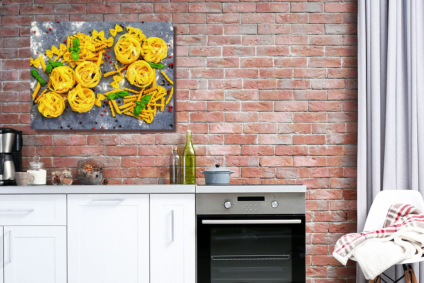 Leinwandbild 80x60cm Nudeln Pasta Küche Echtholz Keilrahmen Wanddeko Wandbild