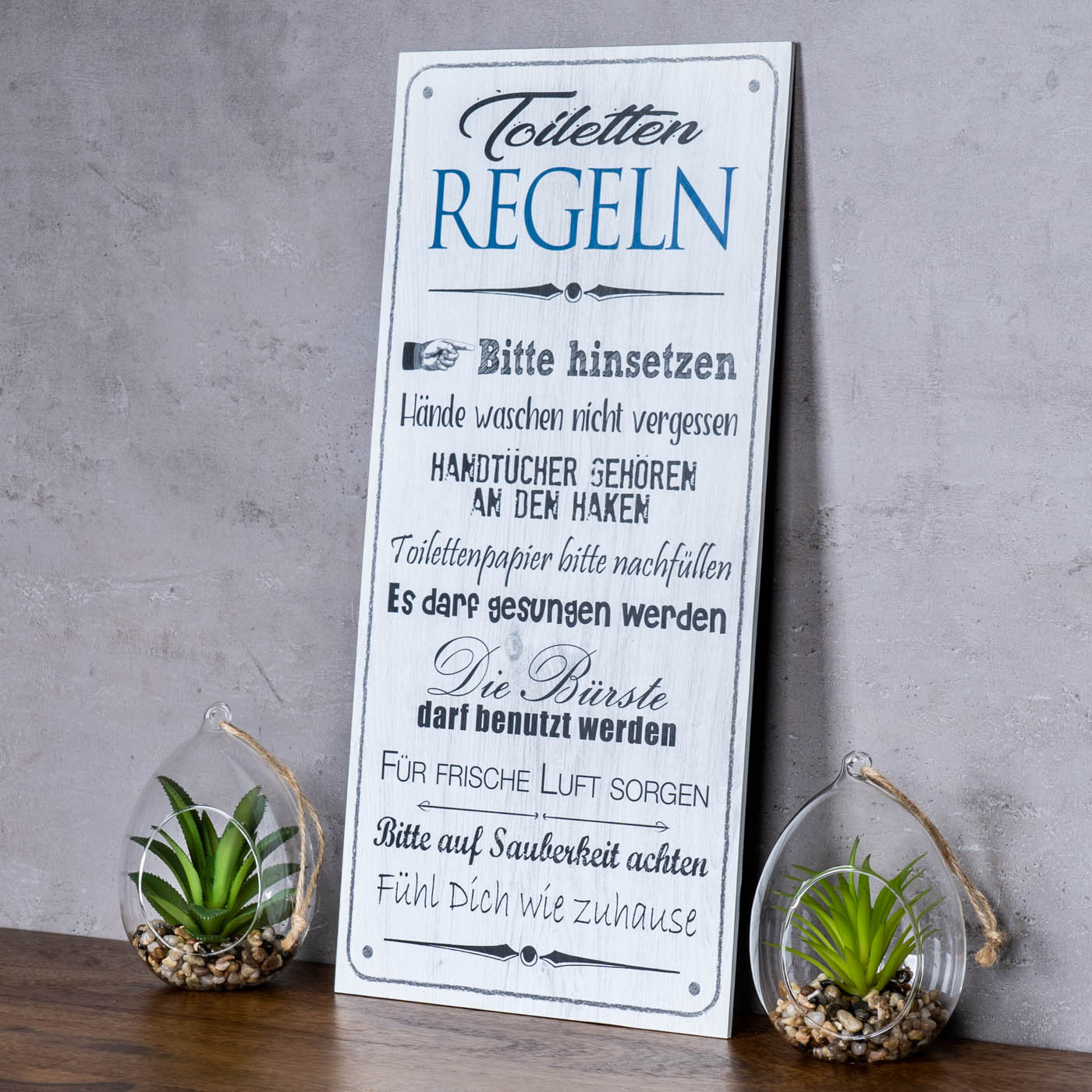 Wandbild 20x40cm Toilettenregeln Bad Spruch Deko Wandschild Bild Wanddeko