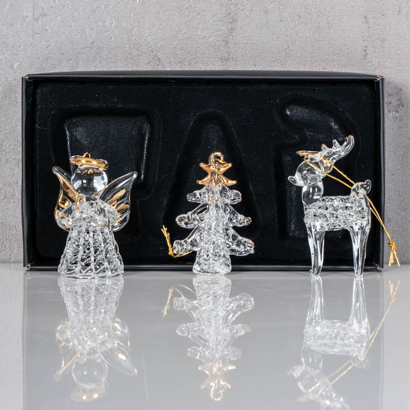 3er Set Deko-Anhänger Engel Rentier Baum Glas Baumschmuck Deko Christbaumschmuck