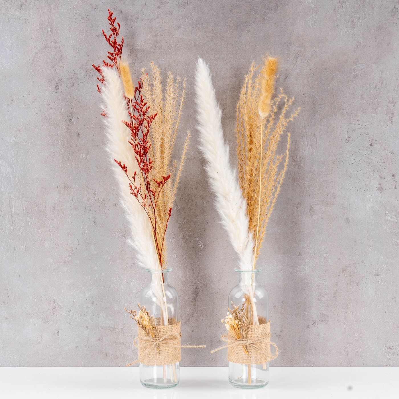2er Set Vase H17cm Glas Blumenvase Natur Trockenblume Boho Tischdeko Glasvase