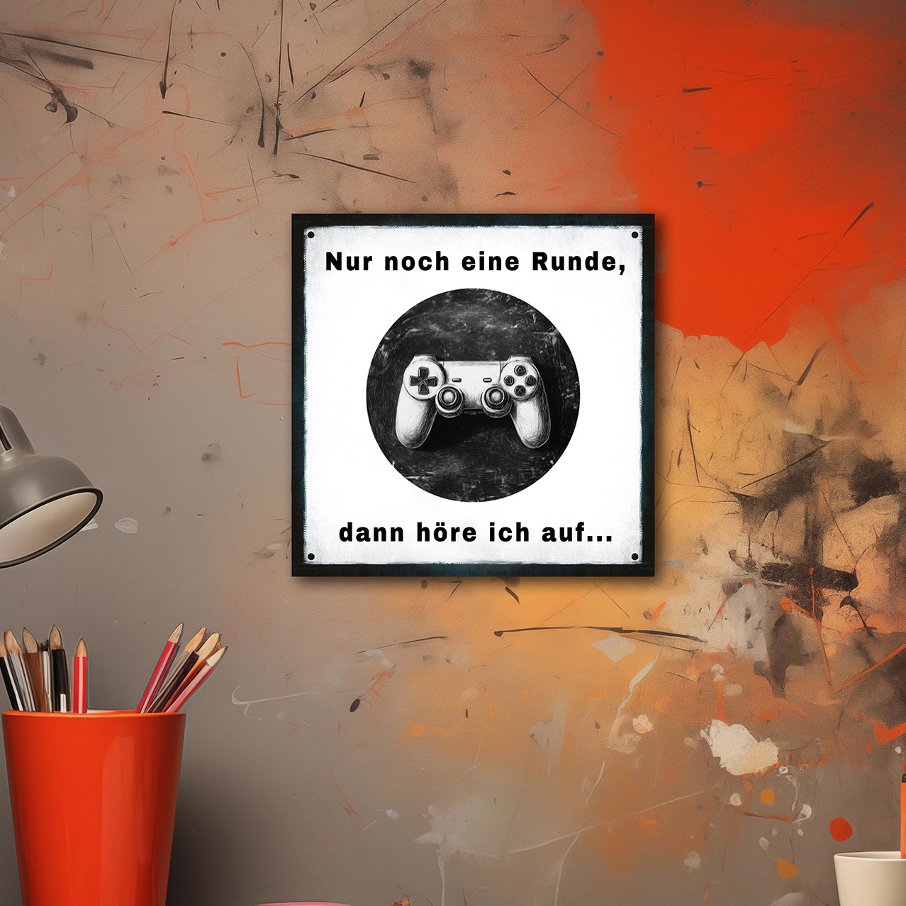 Wandbild 20x20cm Gamer Spruch Nur noch eine Runde Schild Bild Wanddeko Geschenk