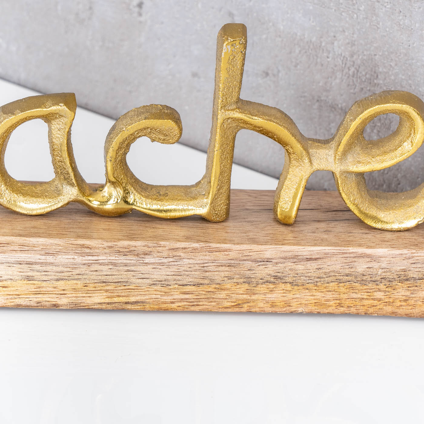 3er Set Schriftzug Lebe Lache Liebe L22cm Metall Gold Mango Holz Tisch-Deko