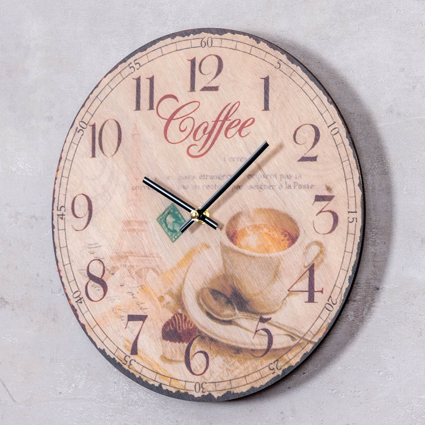 Wanduhr Holz 30x30cm Rund Holzuhr Uhr Holzbild Coffee Kaffee Küchenuhr Küche Deko