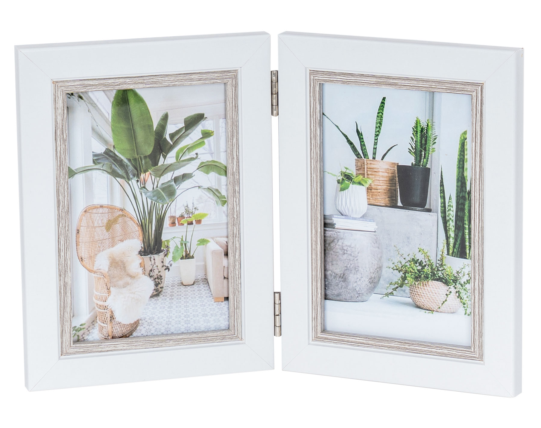 Fotoaufsteller 2 Fotos 10x15 Weiß Eiche gekälkt MDF Holz Bilderrahmen Fotogeschenk