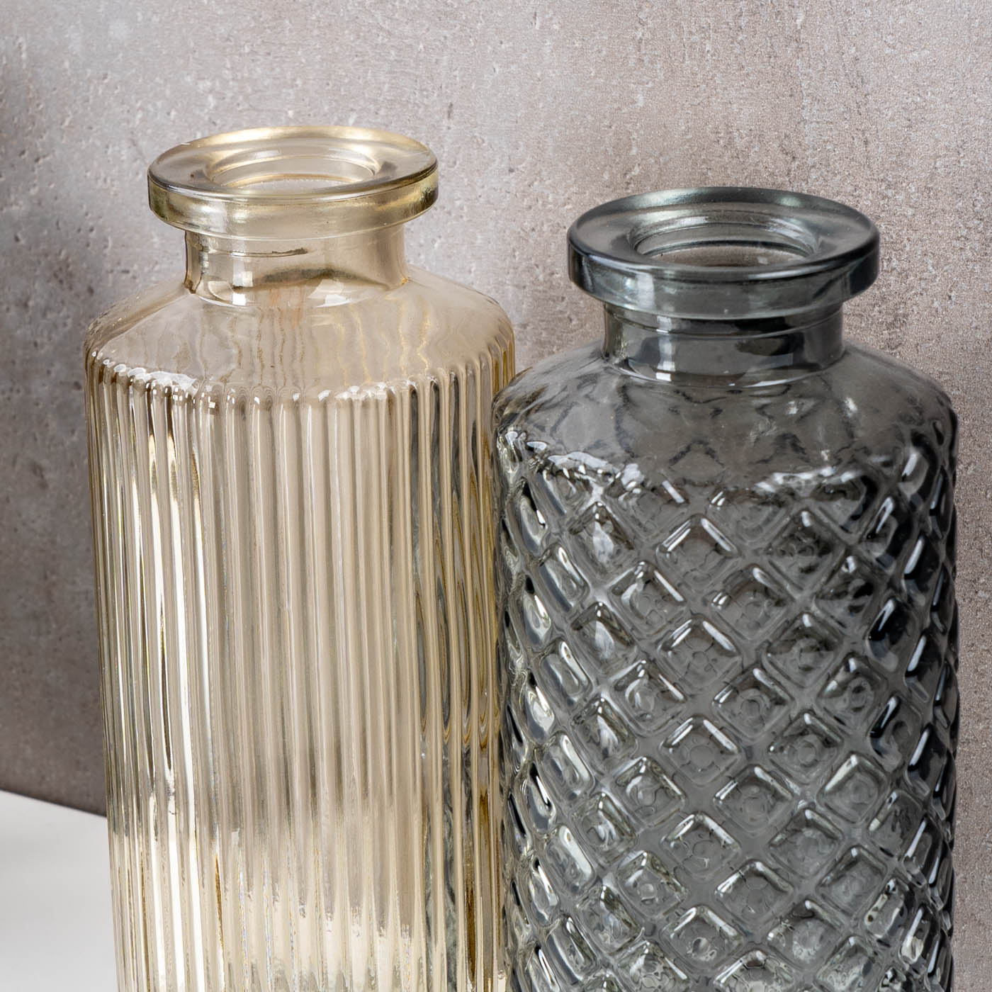 4er Set Vase Braun Grau H14cm Glas Blumenvase Tischdeko Herbstdeko Glasvase