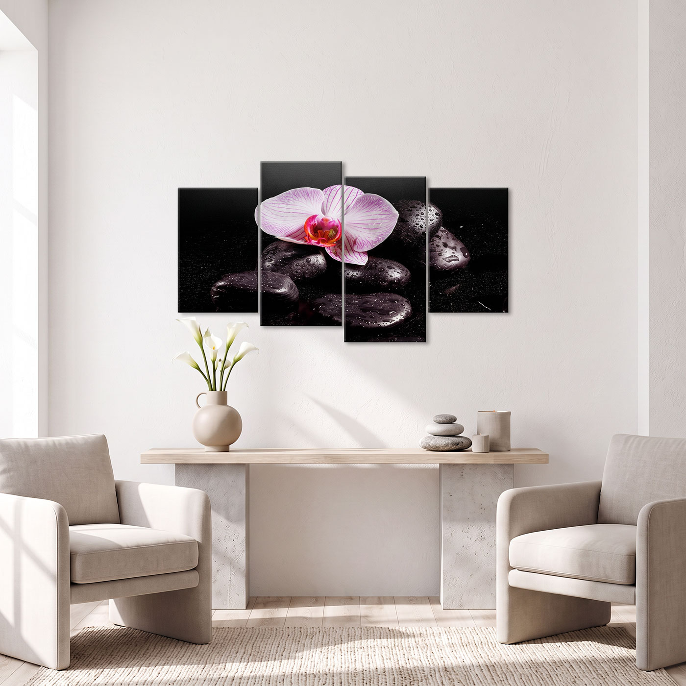Wandbild 4 teilig Spa Wellness Orchidee Feng Shui Wasser Bild Leinwand