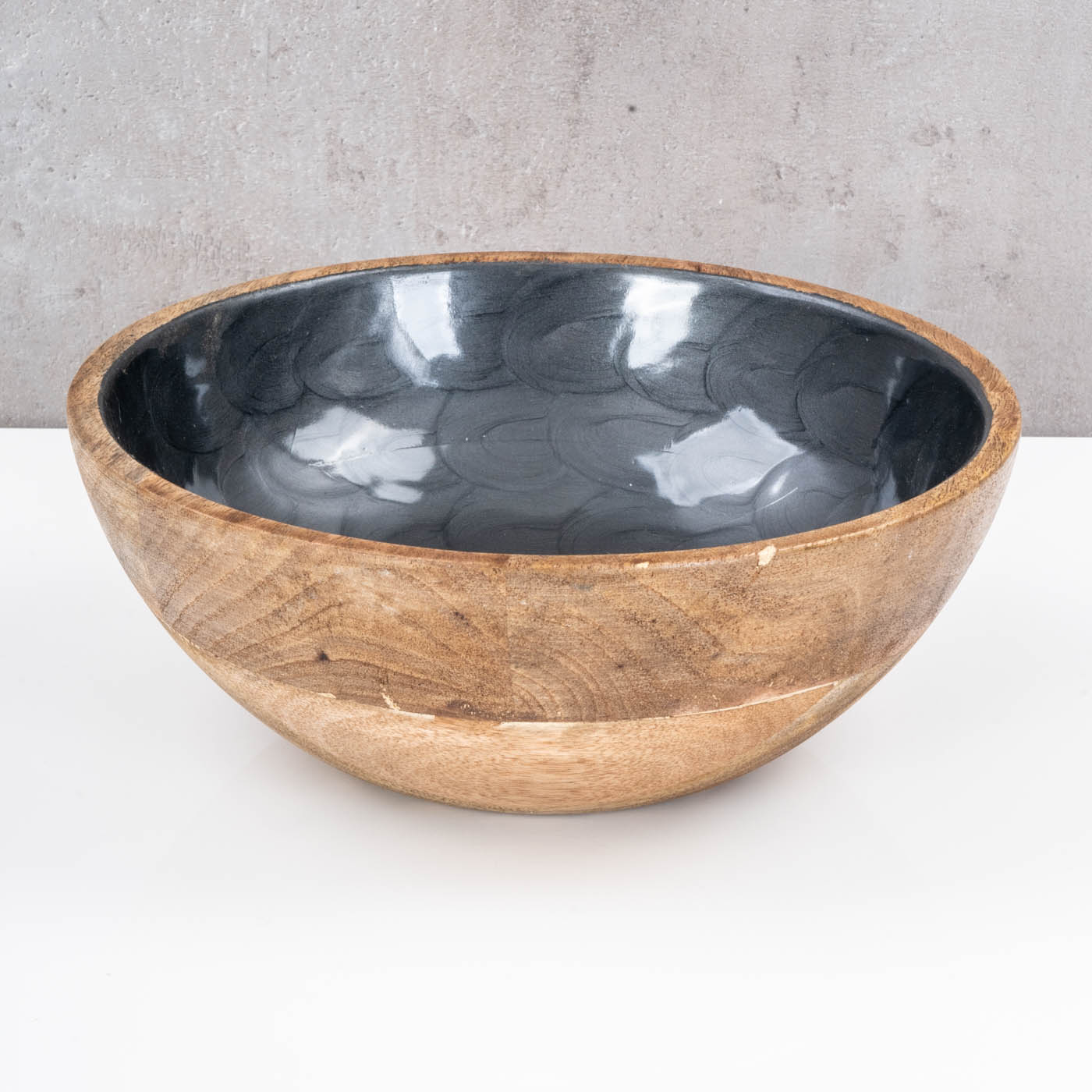 Schüssel 21cm Mango Holz Grau Perlmutt Emaille Schale Bowl Salatschüssel Deko