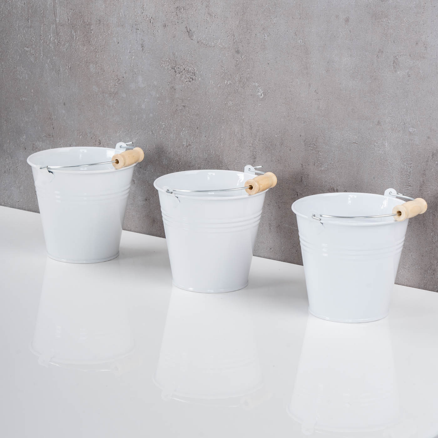 3er Set Pflanztopf Metall H10cm Weiß Kräutertopf Mini Eimer Verzinkt Blumentopf