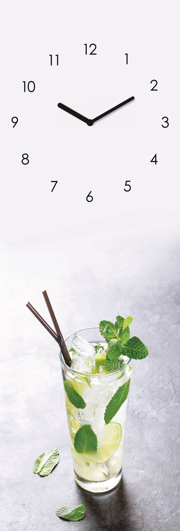Wanduhr Glas 20x60cm Cocktail Limette Glasuhr Uhr Glasbild Küche Bar Deko