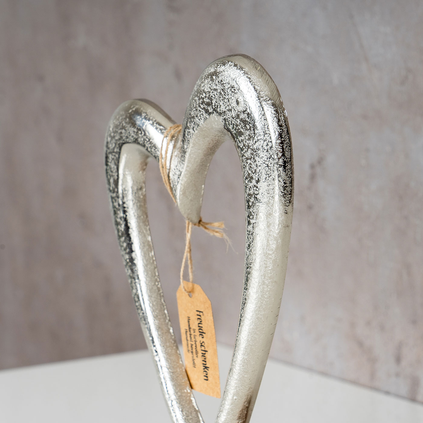 Designer Skulptur Herz H23cm Silber Mango Holz Tischdekoration Wohndekoration