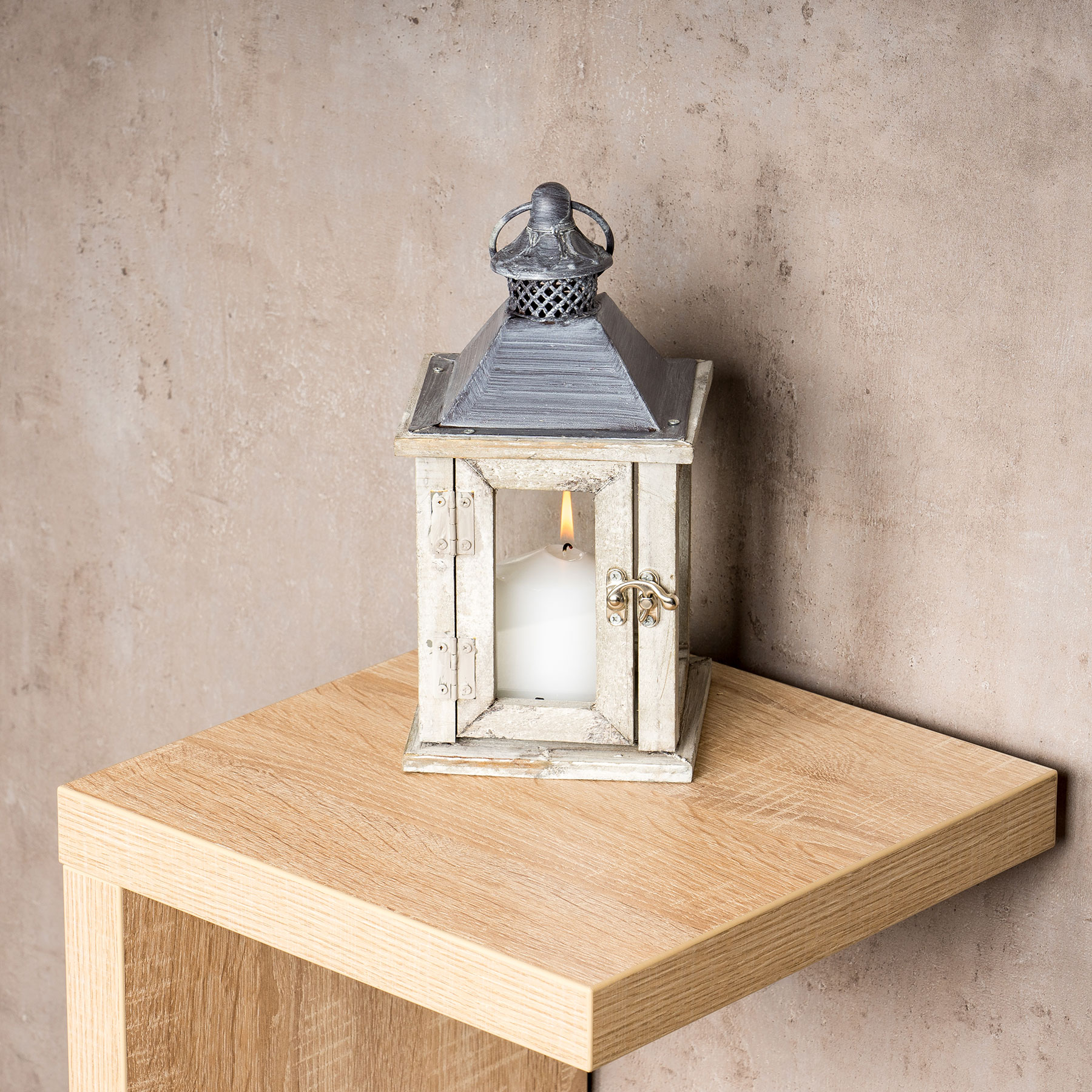 Laterne Holz 27x13x13cm Metall Glas Natur Braun Gartenlaterne