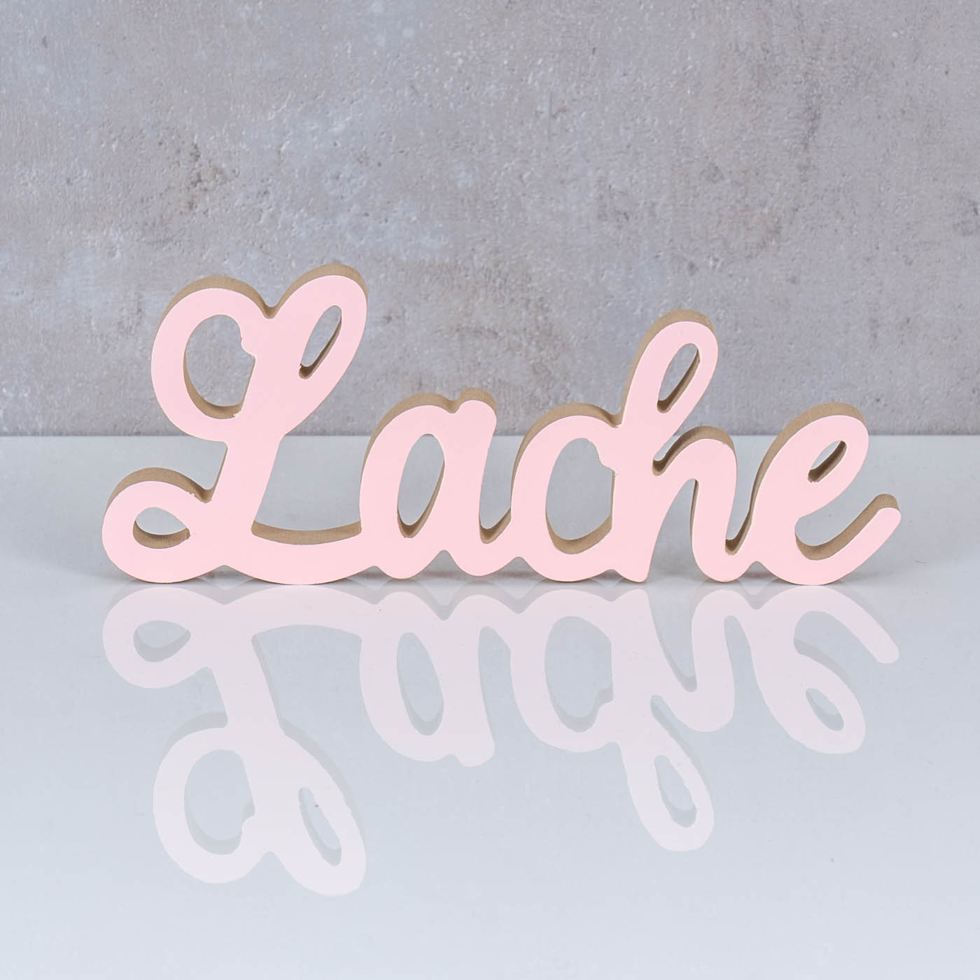 Schriftzug Lache L24cm Pastell Rosa Holz Tischdeko Deko Aufsteller Wohndeko