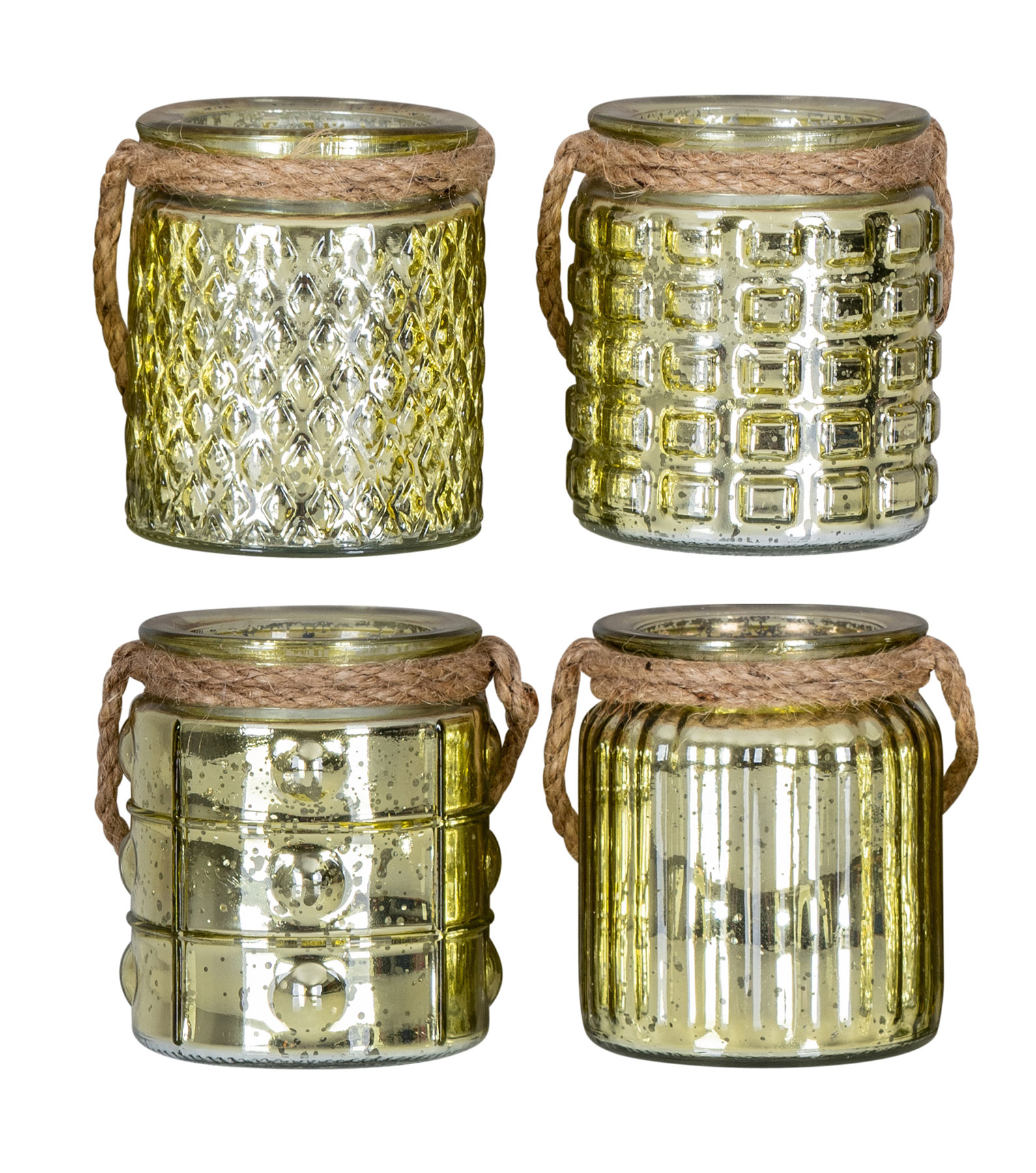 4er Set Windlicht H10cm Glas Gold Gelb Teelichthalter Tischdeko Kerzen Retro