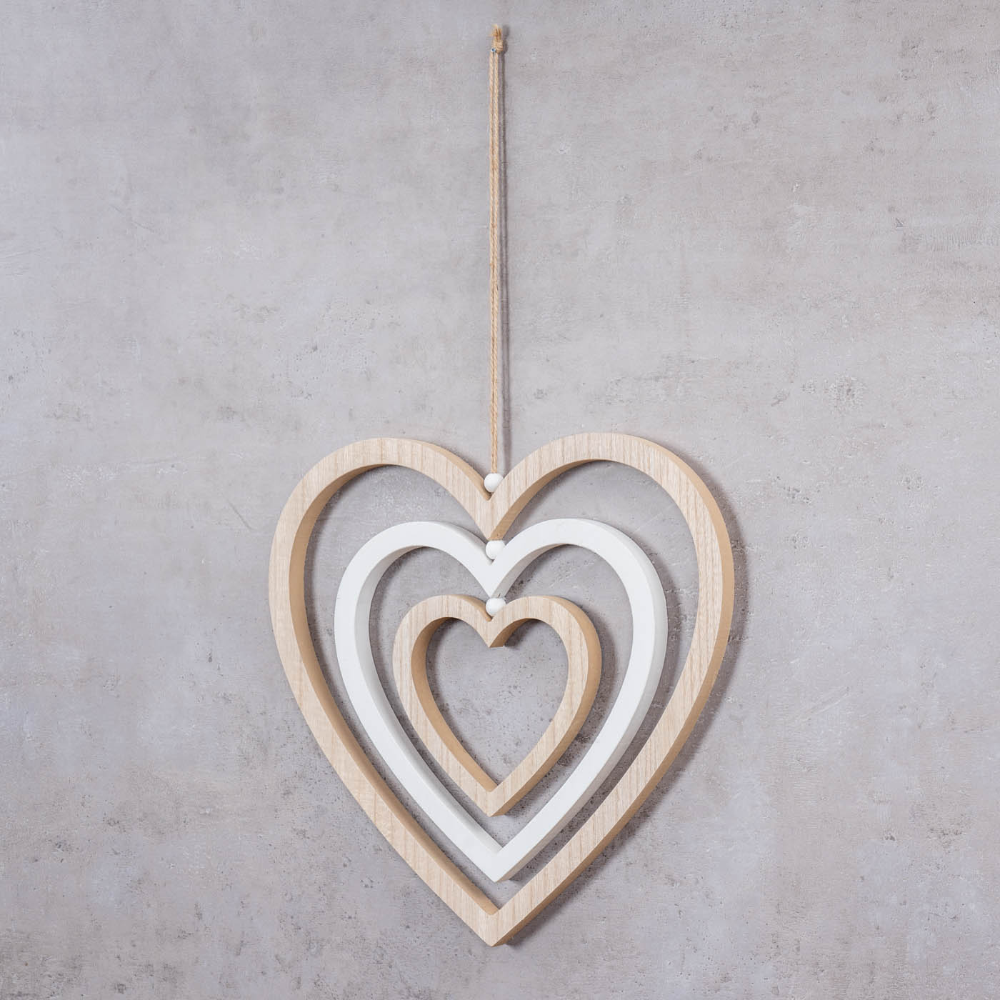 Deko Herz Mobile H35cm Windspiel MDF Holz Natur Weiß Holzherz Hängedeko Deko