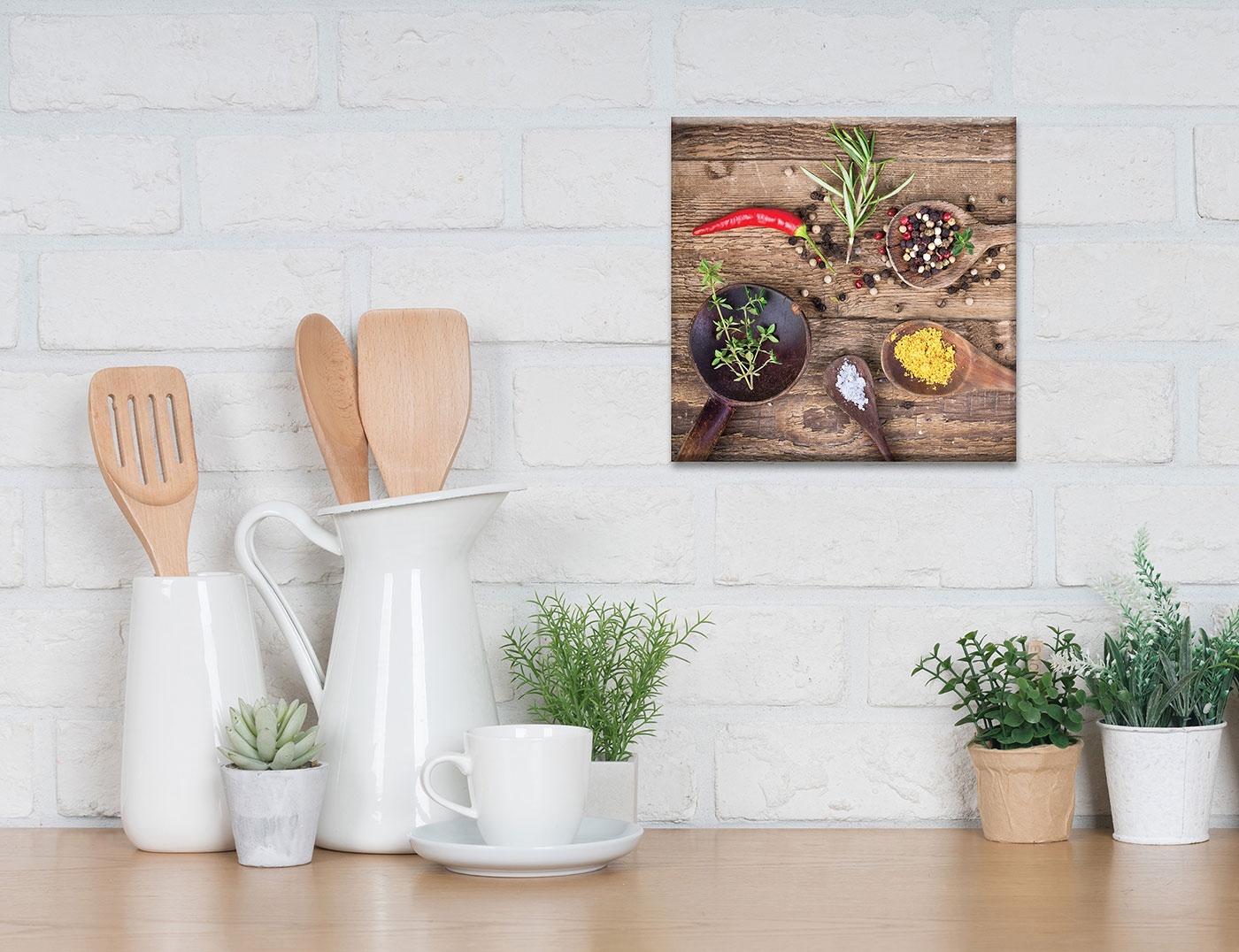 Wandbild 2er Set je 30x30cm Leinwand Kräuter Gewürze Küche Deko Wanddeko Bild
