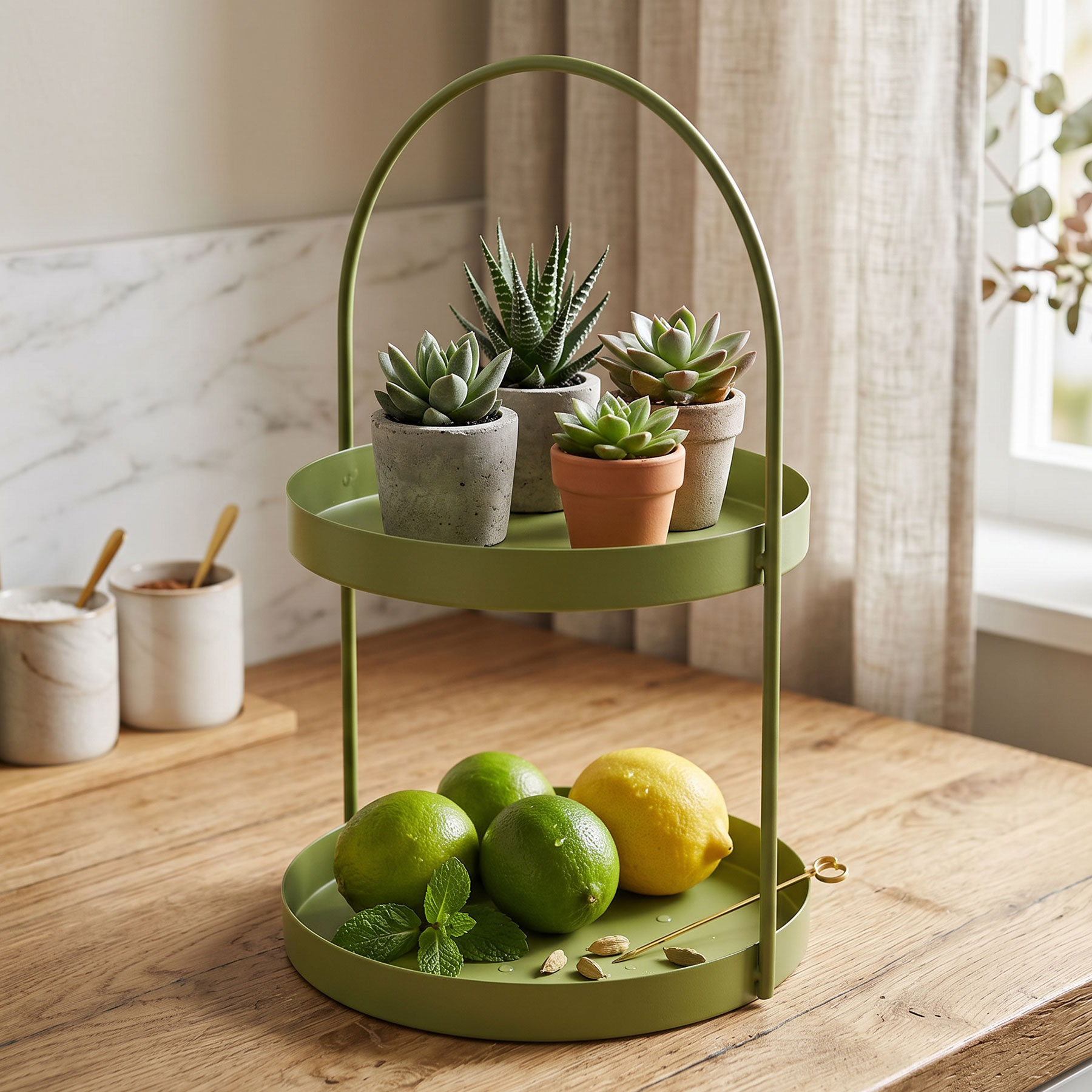 Metall Etagere Grün 2 Etagen H45cm Matt Servierplatte Servierständer Buffet Deko