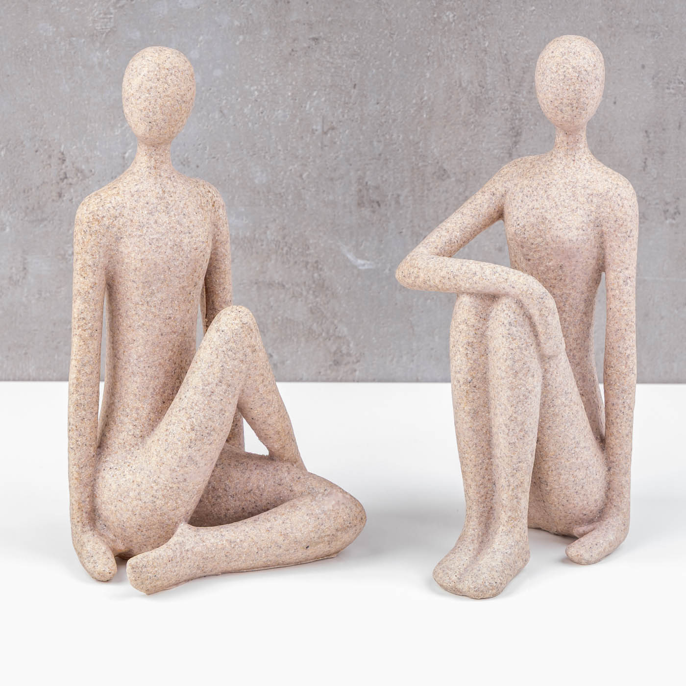 2er Set Deko Figuren Abstrakt H20cm Braun Beige Skulptur Paar Steinoptik Wohndeko