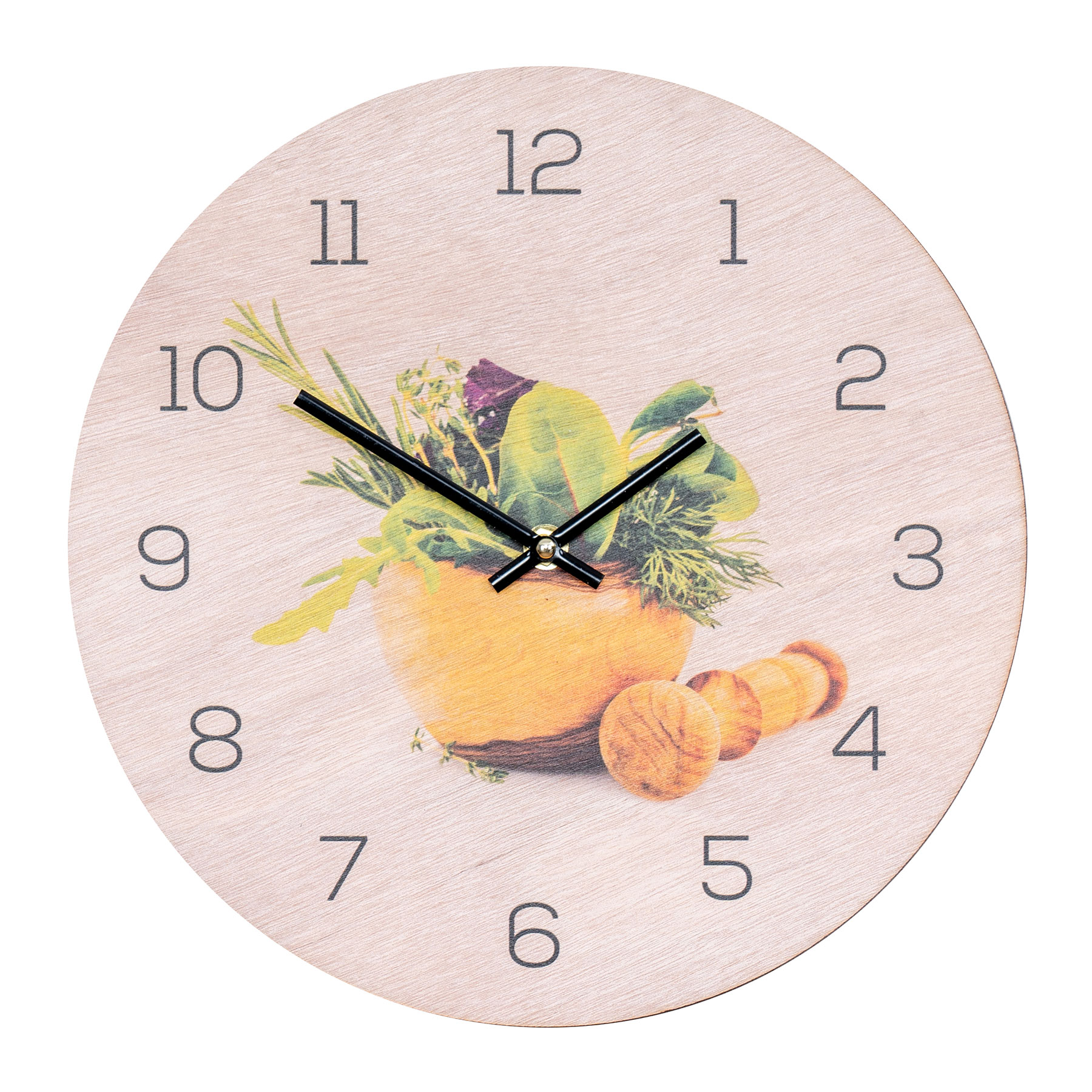 Wanduhr Holz 30x30cm Rund Holzuhr Uhr Holzbild Küche Kräuter Gewürze Deko