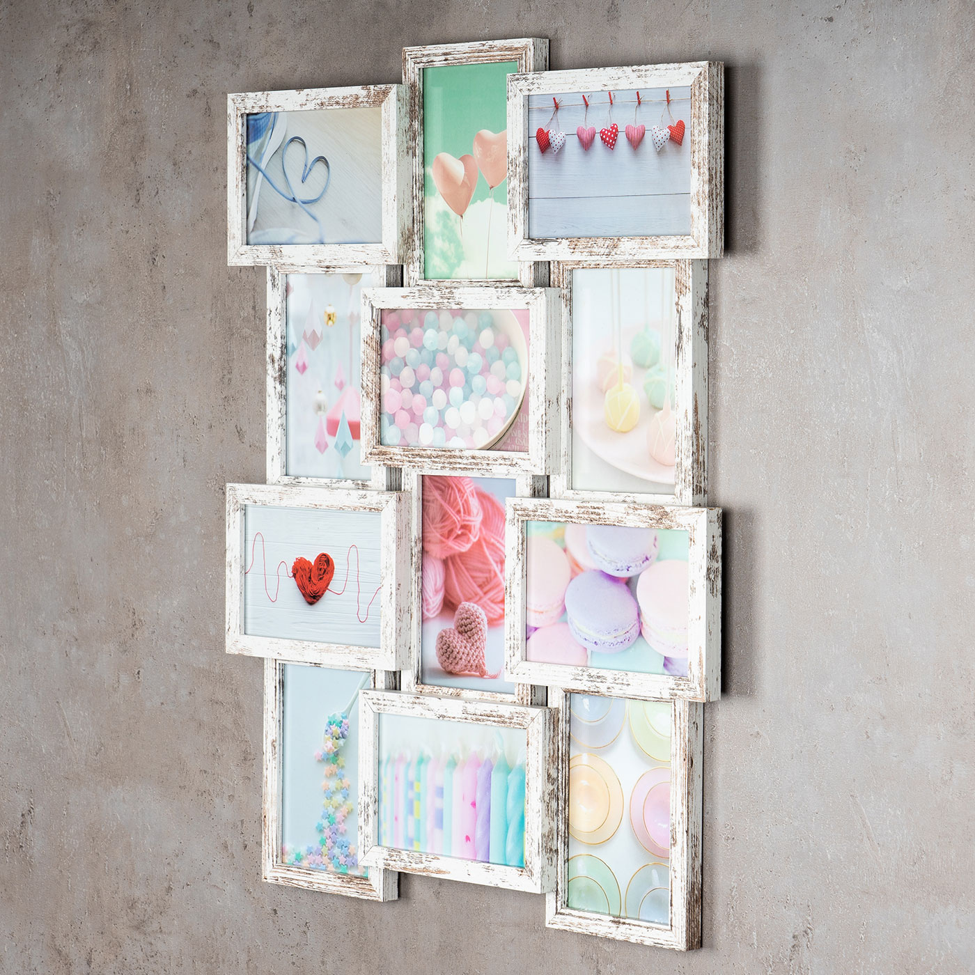 levandeo Bilderrahmen Collage 45x58cm 12 Fotos 10x15 Shabby Chic MDF Holz Glas