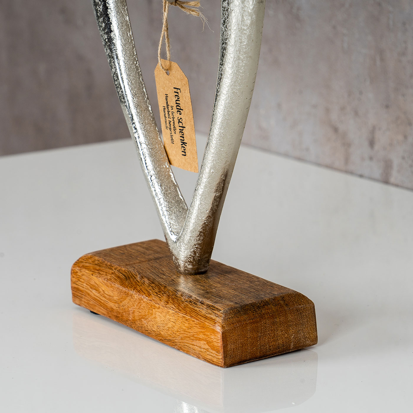Designer Skulptur Herz H23cm Silber Mango Holz Tischdekoration Wohndekoration