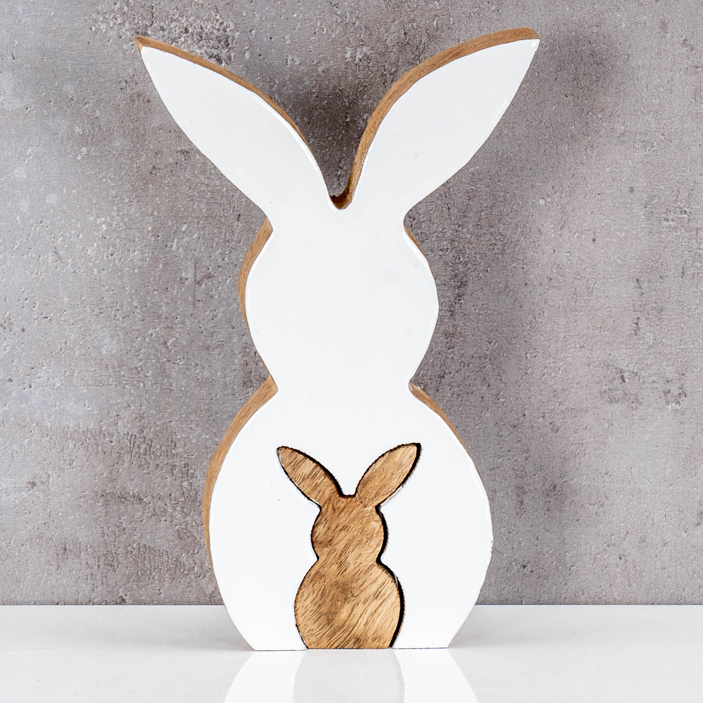 Deko Hase 2er Set H20cm Mango Holz Natur Weiß Tischdeko Frühling Ostern Deko