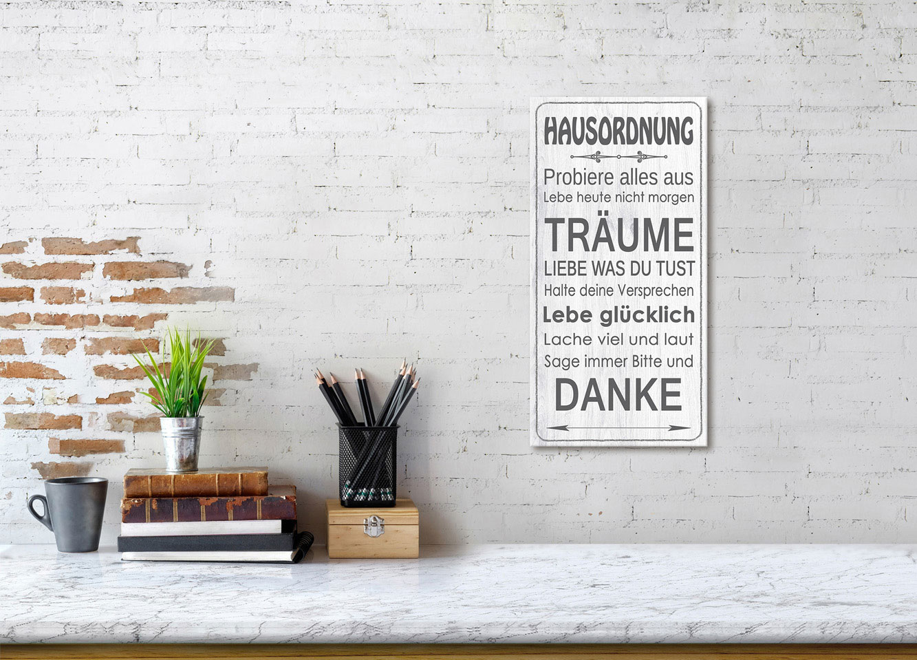 Wandbild 20x40cm Hausordnung Spruch Wandschild Danke Träume Wanddeko Bild Schild