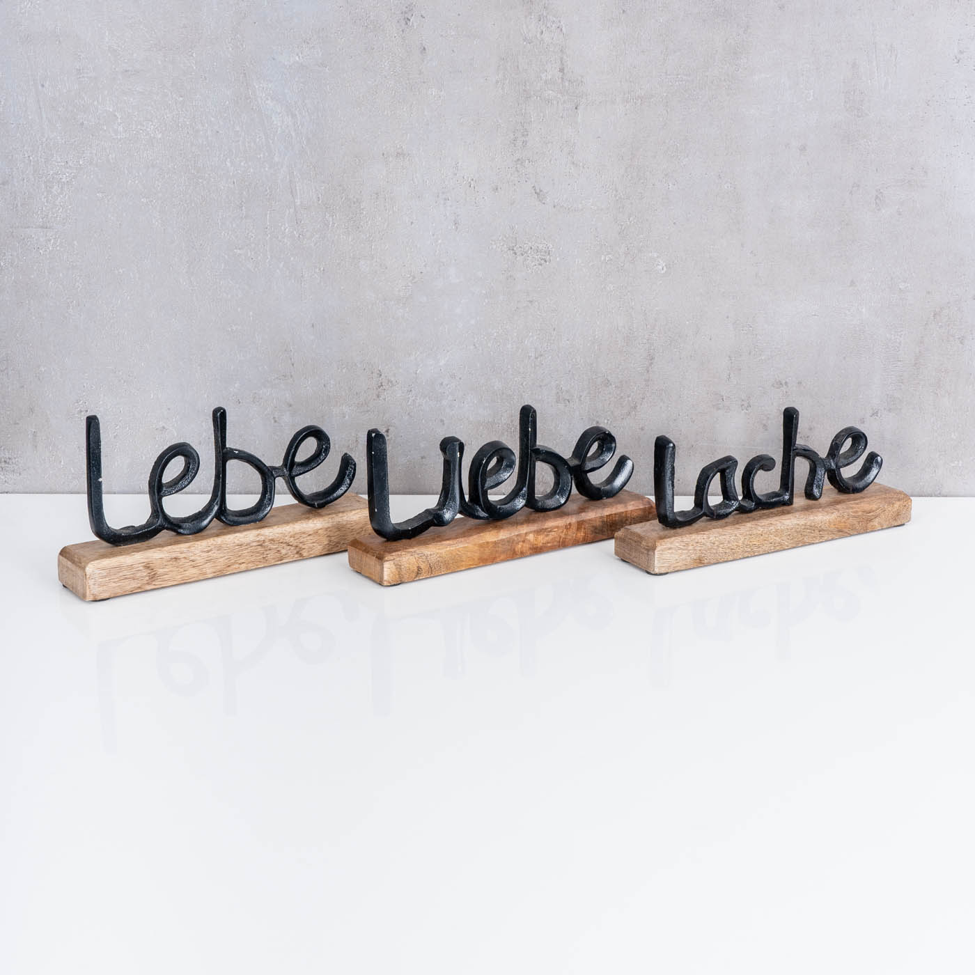 3er Set Schriftzug Lebe Lache Liebe L22cm Metall Schwarz Mango Holz Tisch-Deko