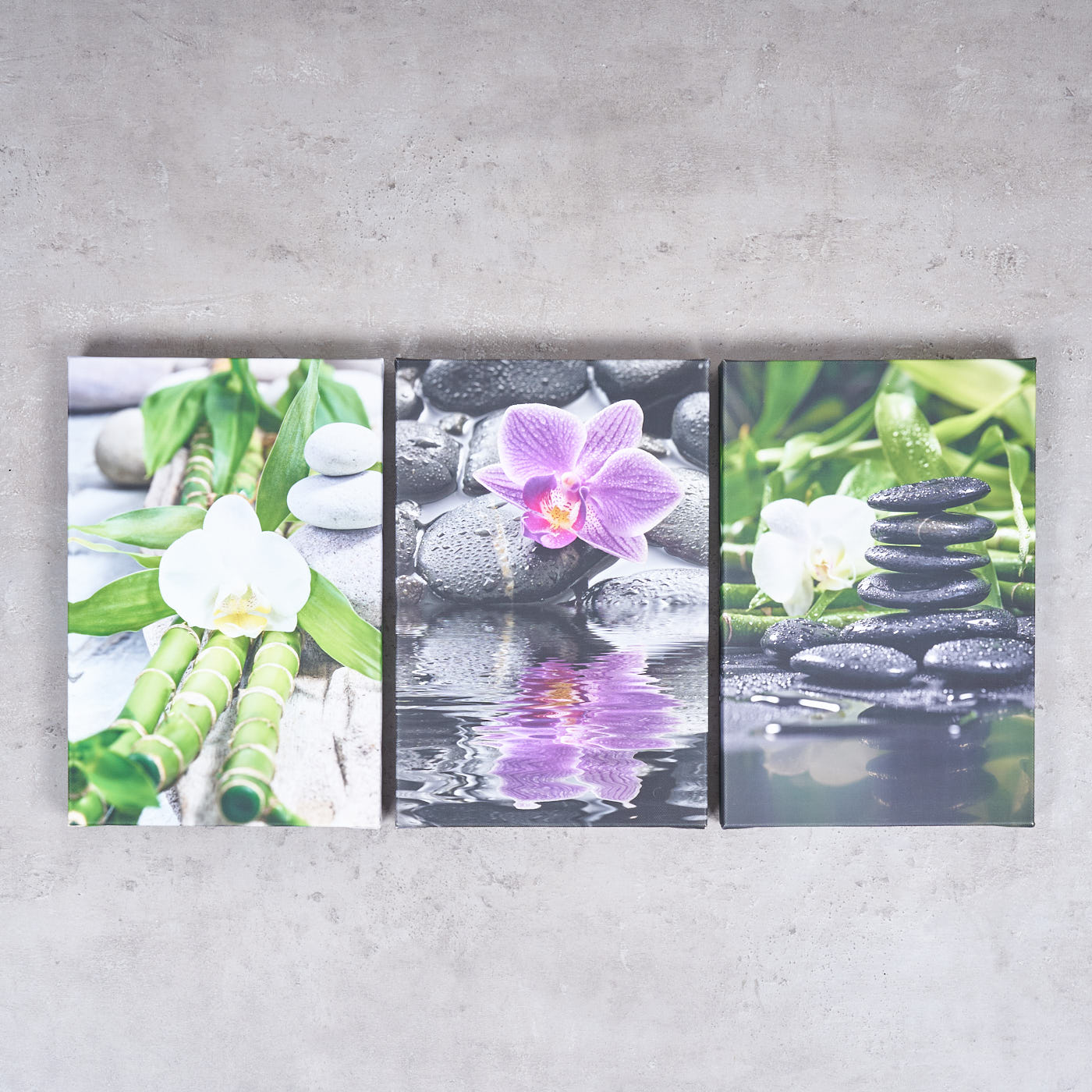 3er Set Wandbild je 20x30cm Leinwand Orchideen Bambus Deko Wanddeko