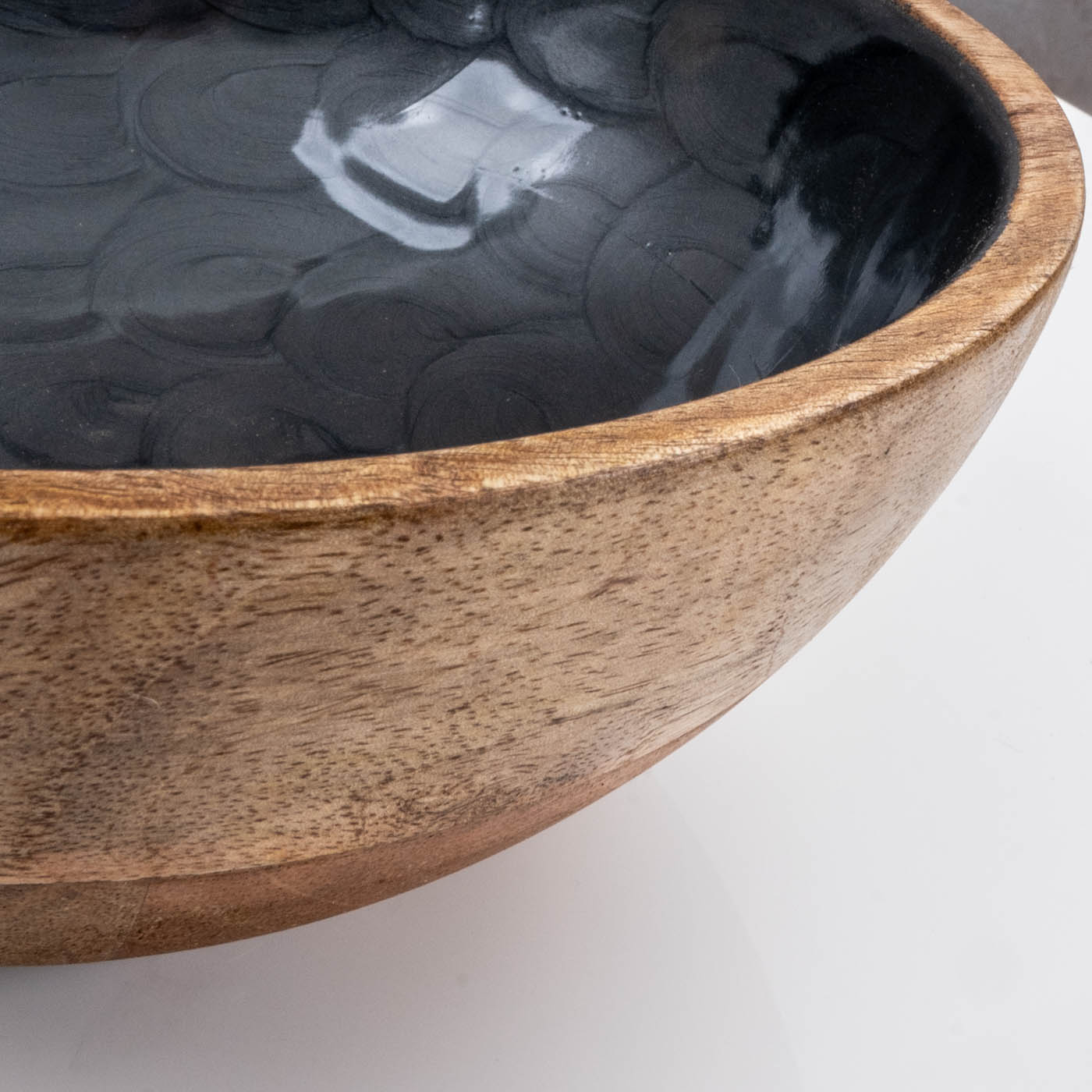 Schüssel 35cm Mango Holz Grau Perlmutt Emaille Schale Bowl Salatschüssel Deko
