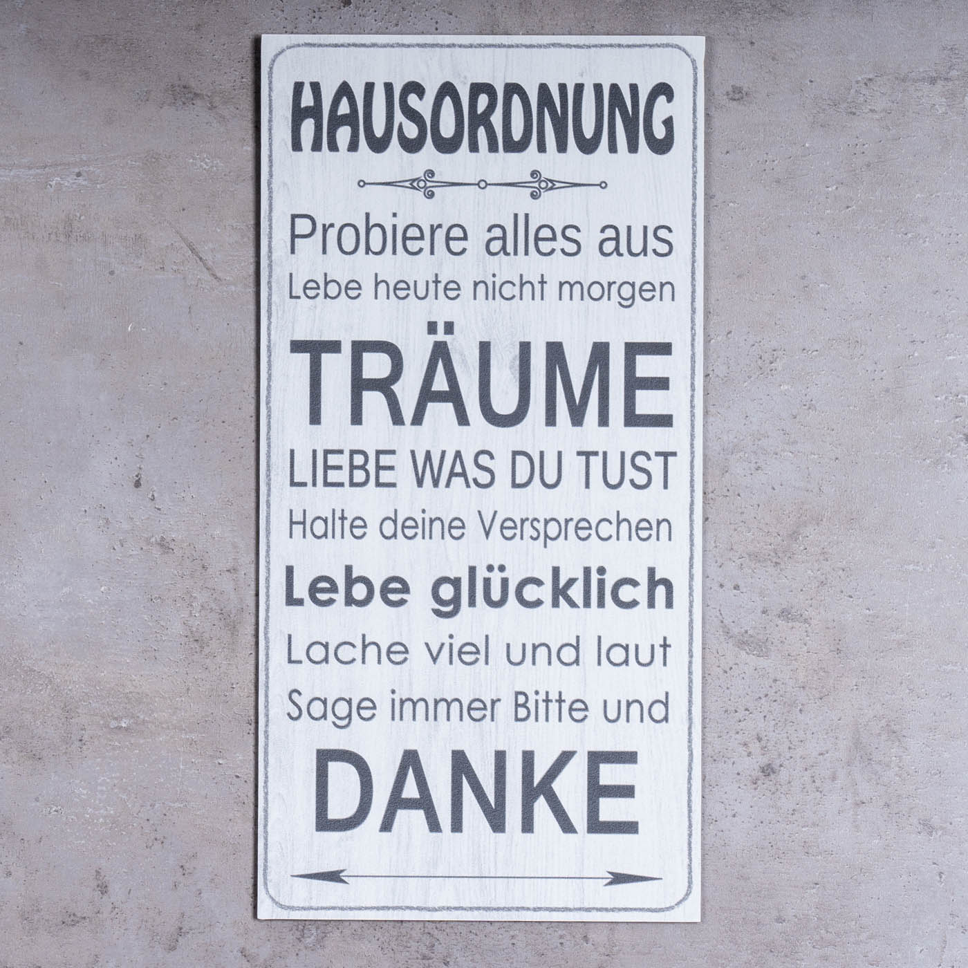 Wandbild 20x40cm Hausordnung Spruch Wandschild Danke Träume Wanddeko Bild Schild