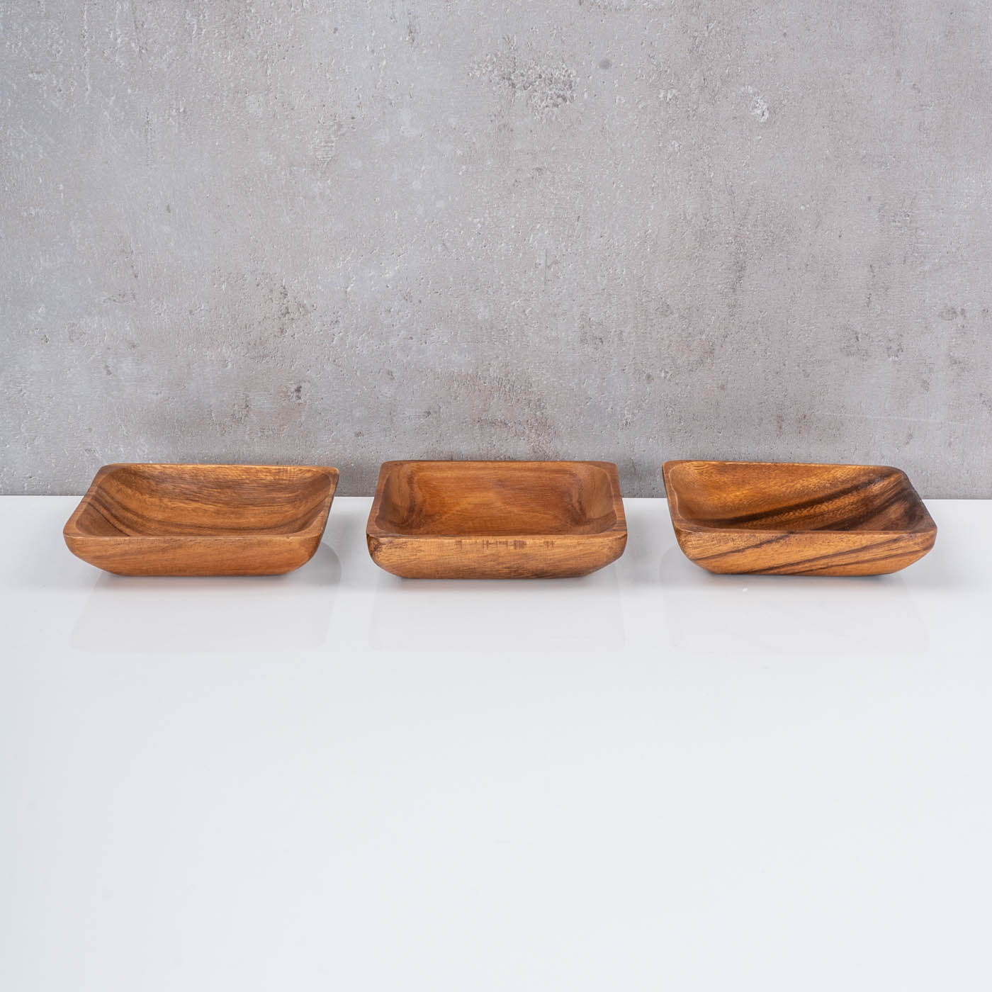 3er Set Snackteller Klein 10x10cm Akazienholz Teller Natur Tischdeko Holzschale