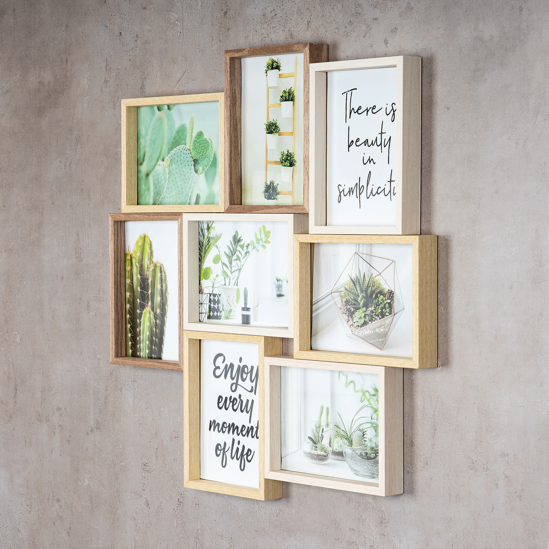 Bilderrahmen Collage B x H 53x53cm 8 Fotos 13x18 Natur Eiche Holz Glas Galerie