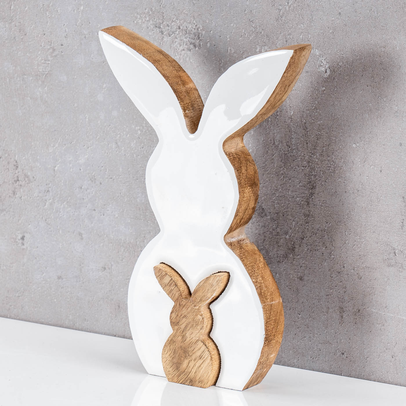 Deko Hase 2er Set H20cm Mango Holz Natur Weiß Tischdeko Frühling Ostern Deko