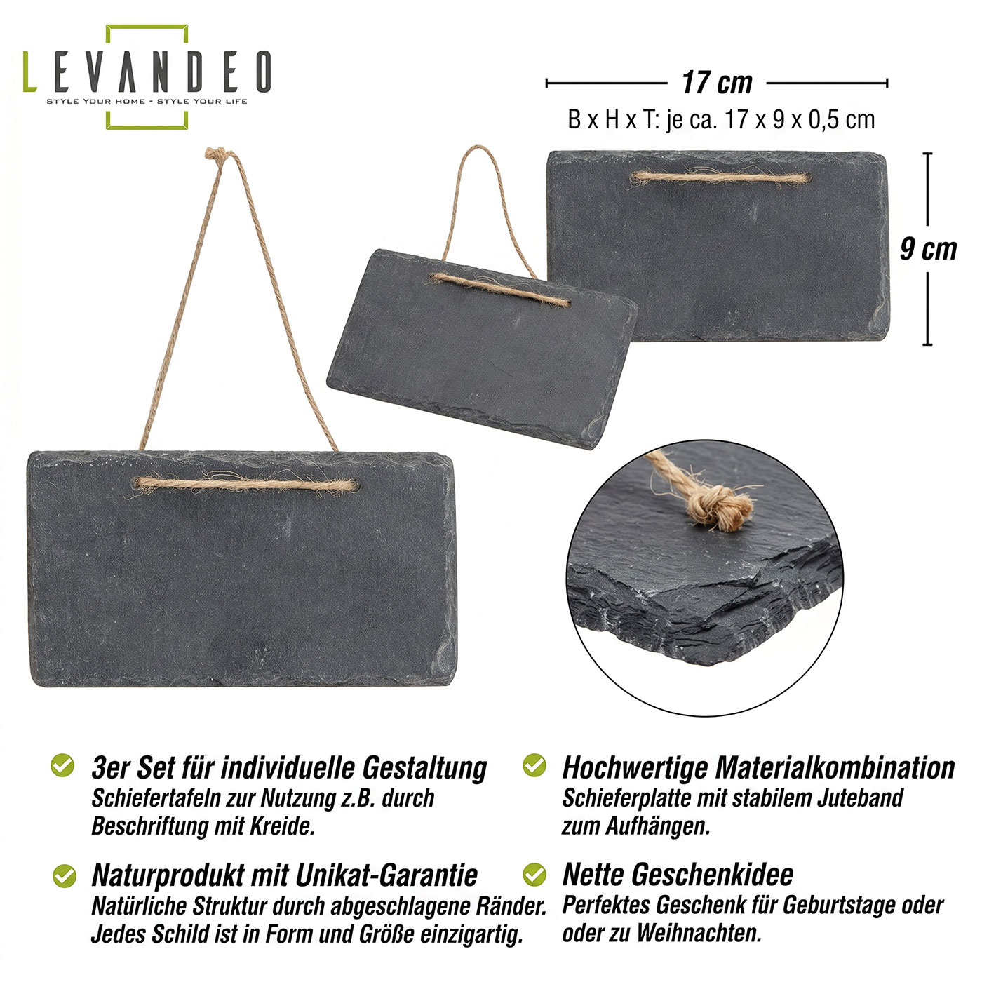 3er Set Schiefertafeln 17x9cm Kreidetafel Schieferplatte Tafel Schild Türschild