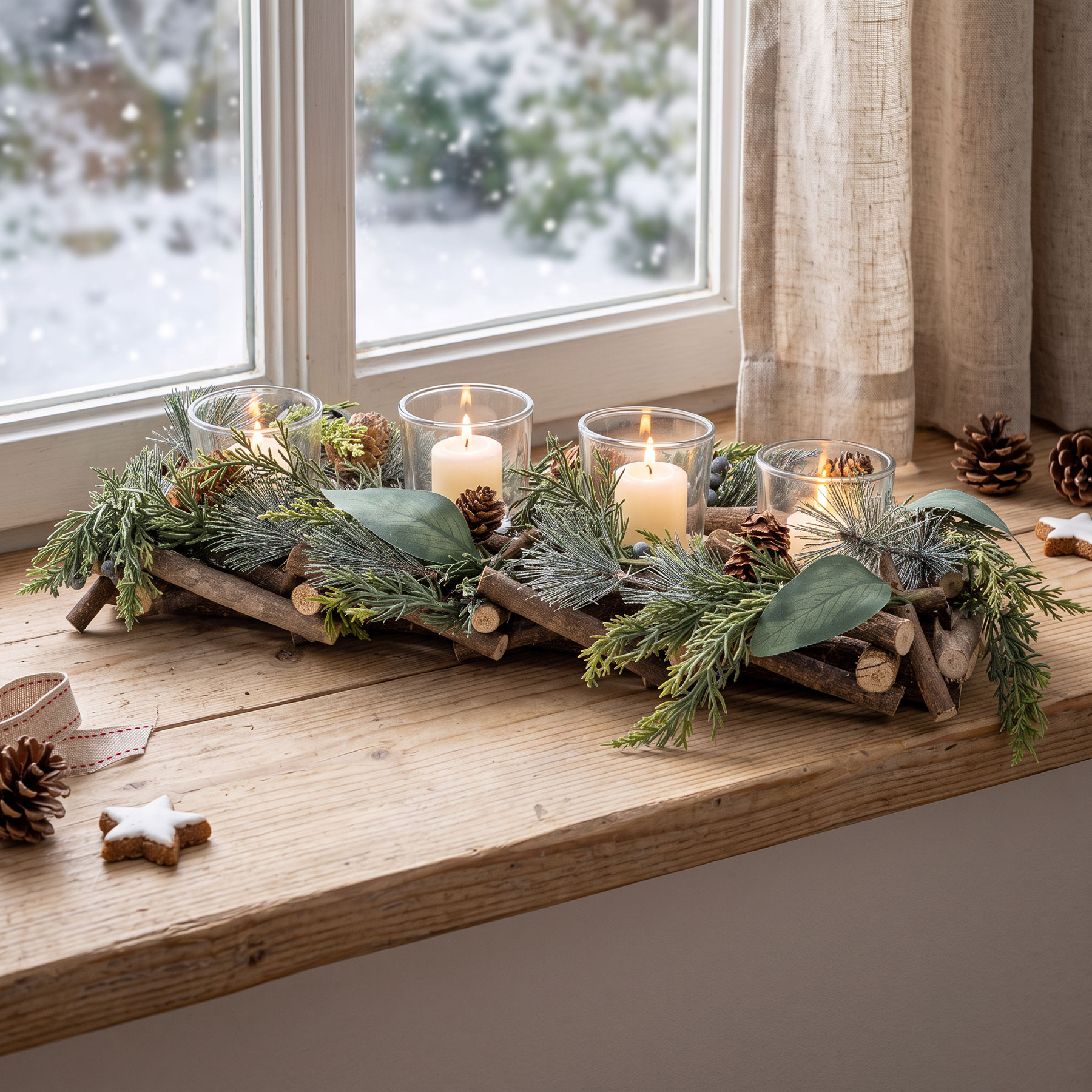 Adventsgesteck Tischdeko Weihnachten Gesteck Teelichthalter Natur Adventsdeko