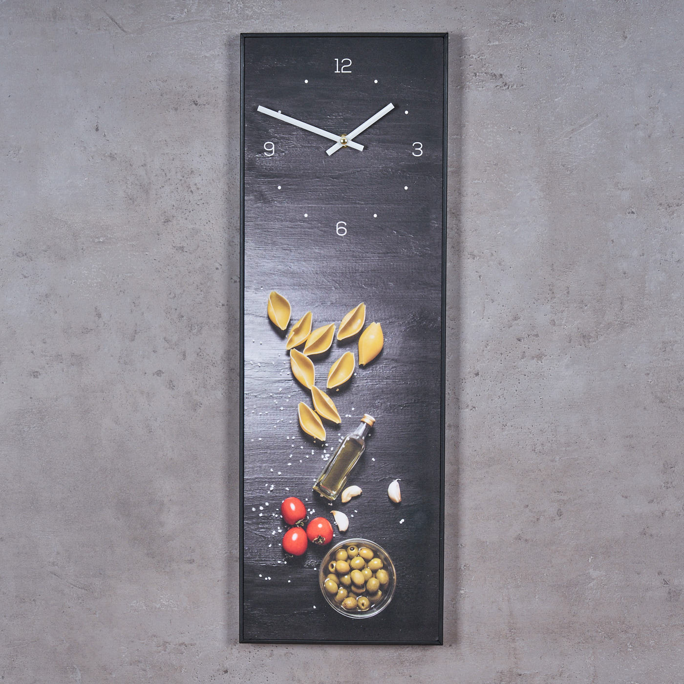 Wanduhr 20x60cm Uhr PVC Rahmen Schwarz Pasta Nudeln Küche Italien Wanddeko Bild