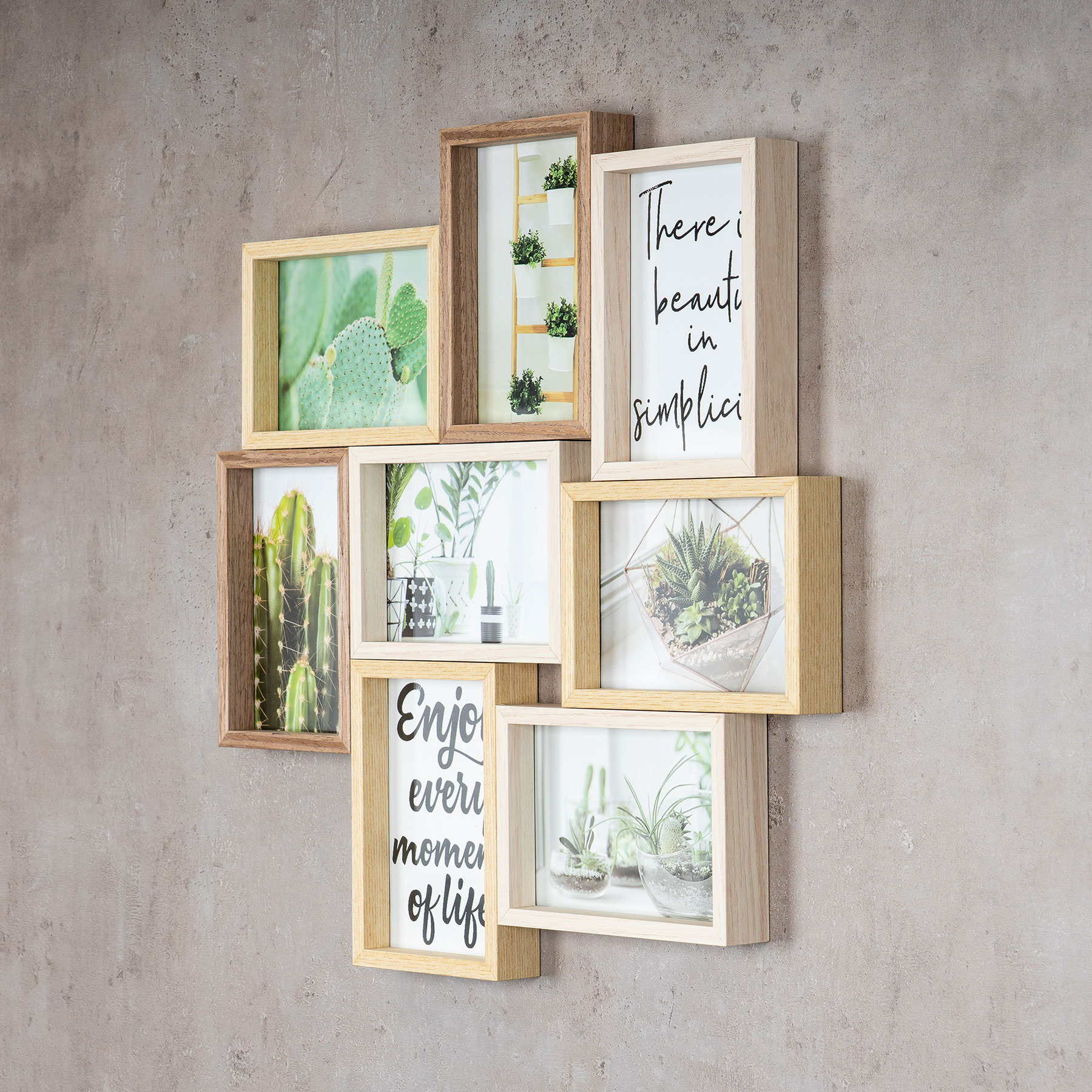 Bilderrahmen Collage B x H 44x44cm 8 Fotos 10x15cm Natur Eiche Holz Glas Galerie