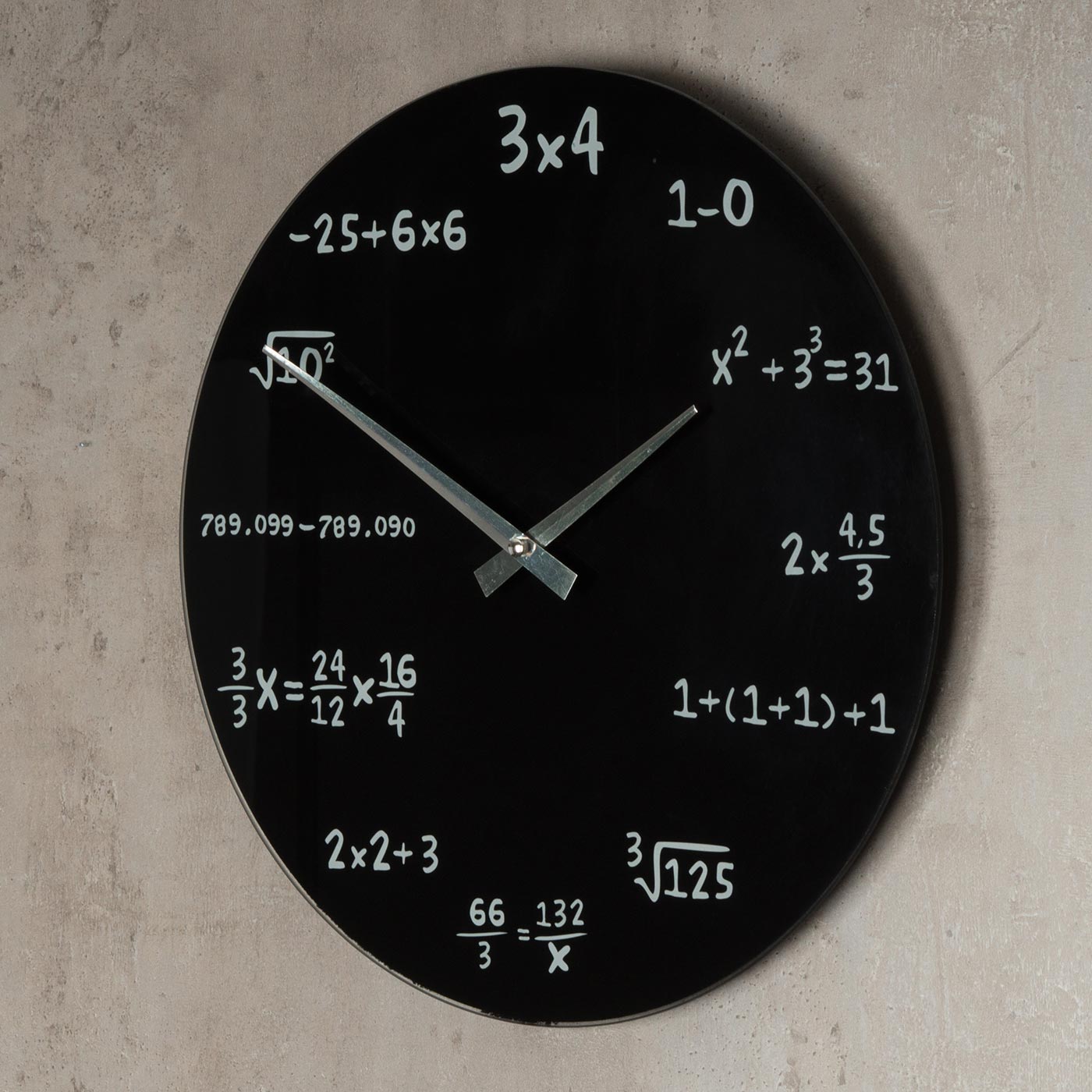 Wanduhr Glas 35cm rund Mathe Mathematik schwarz Design Glasuhr