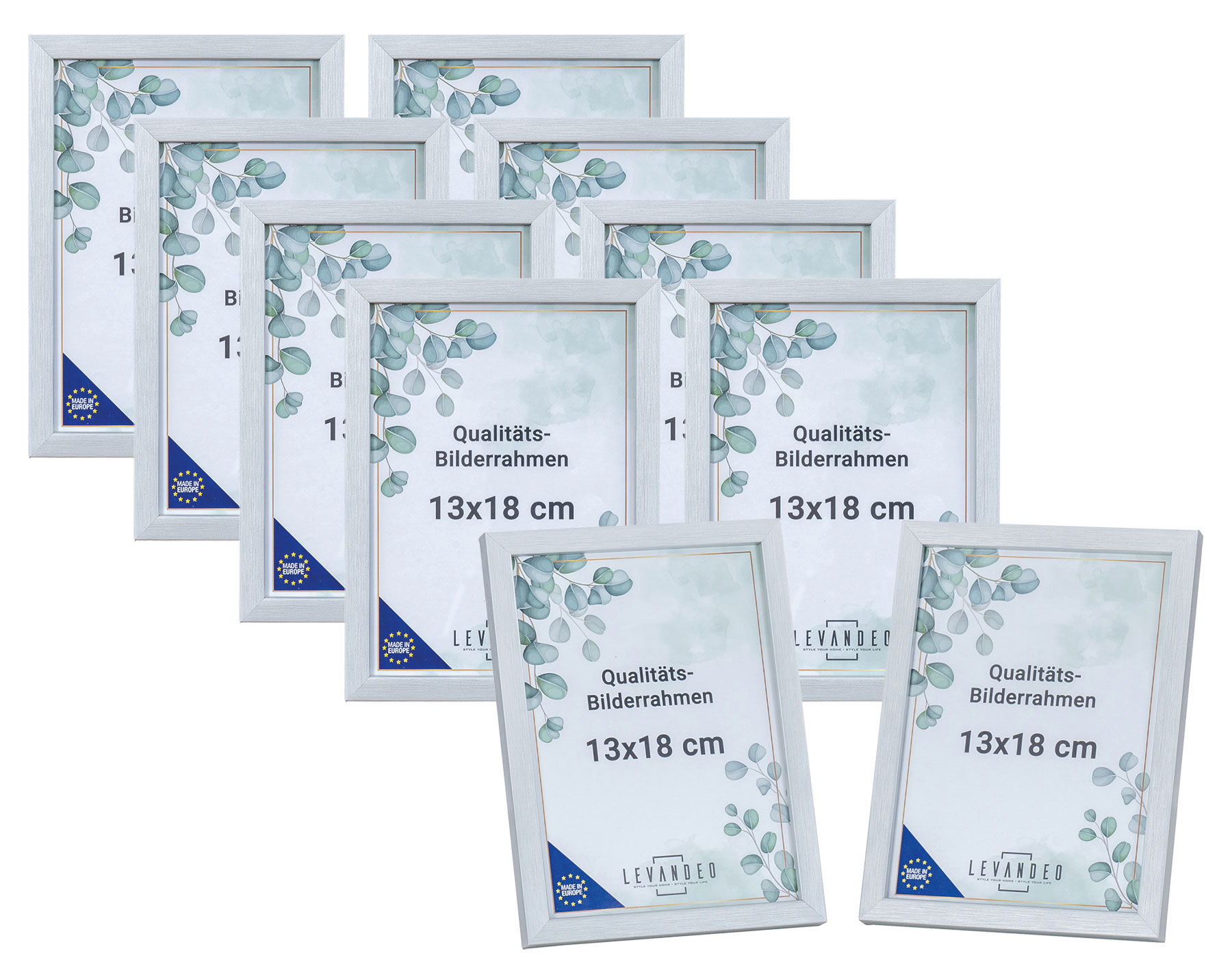 10er Set Bilderrahmen Echtholz Made in EU 13x18 Silber Glasscheibe Fotorahmen