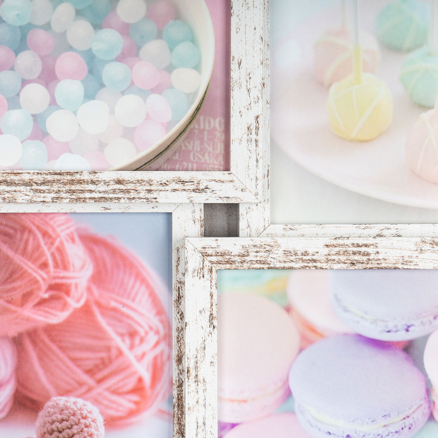 levandeo Bilderrahmen Collage 28x28cm 4 Fotos 10x15 Shabby Chic MDF Holz Glas