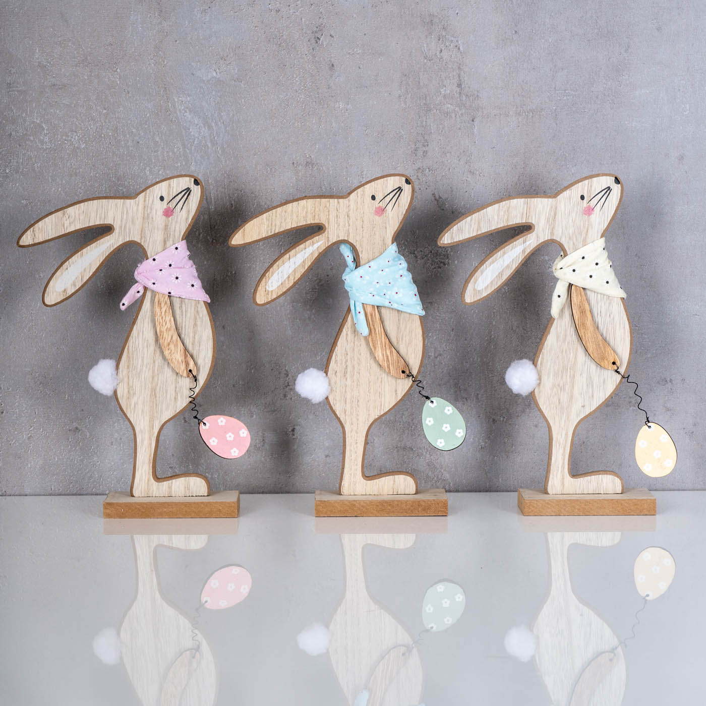 3er Set Deko-Aufsteller H25cm Hase Gelb Rosa Grün Osterhase Ei Tischdeko Ostern